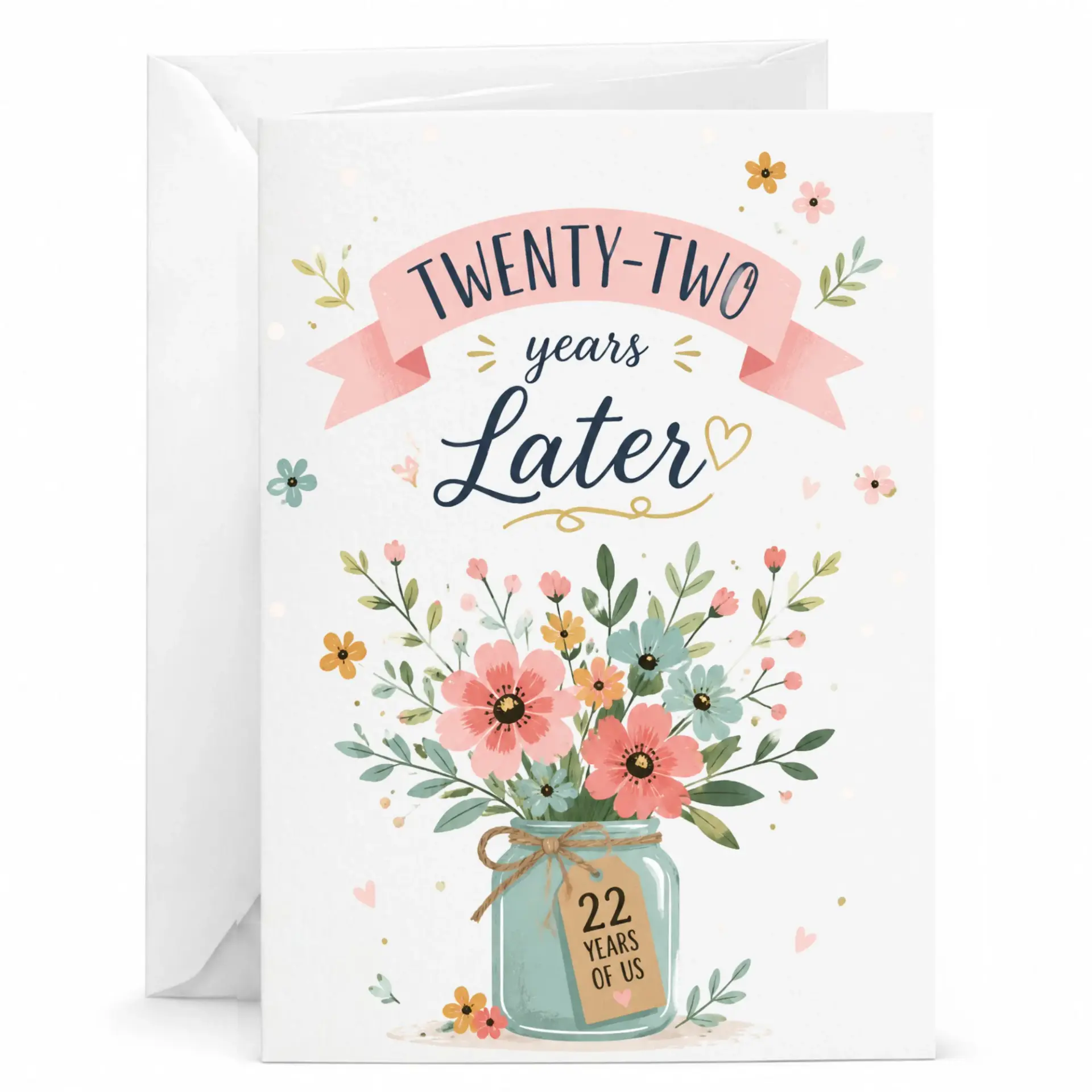 Greeting Card Twenty-Two Years Later Anniversary Card for Couple Floral Design 5x7 Folded Note Card with Envelope