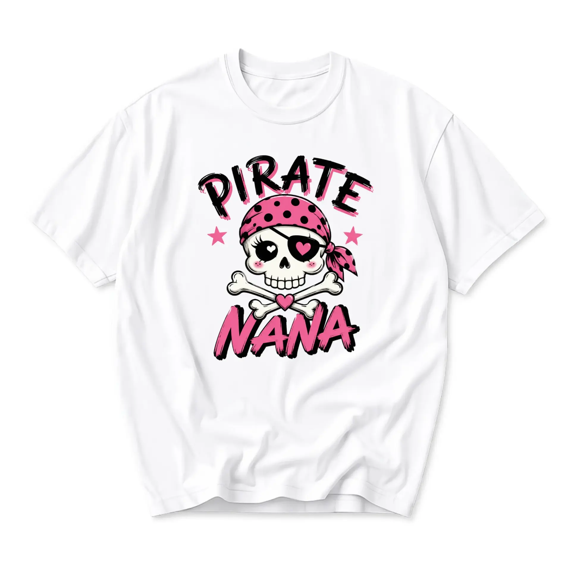 Graphic Tee Pirate Nana Skull and Crossbones Design Funny Unisex Crew Neck Casual Short Sleeve Apparel Top White