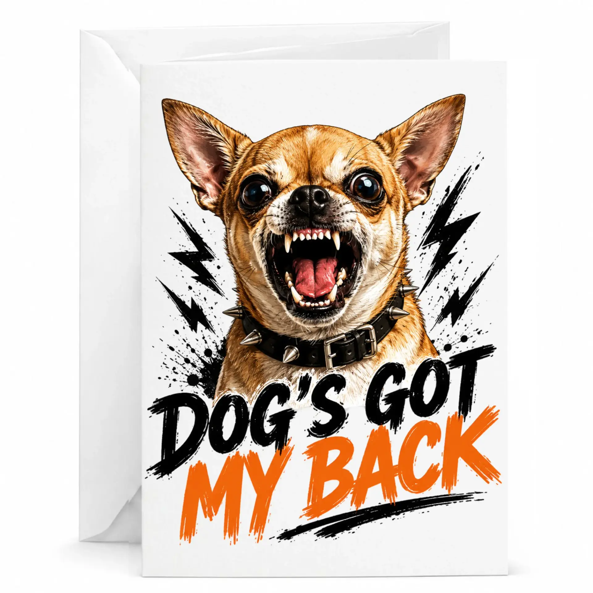 Funny Dog Greeting Card for Friends Cute Chihuahua Design with Spiked Collar Illustration Any Occasion
