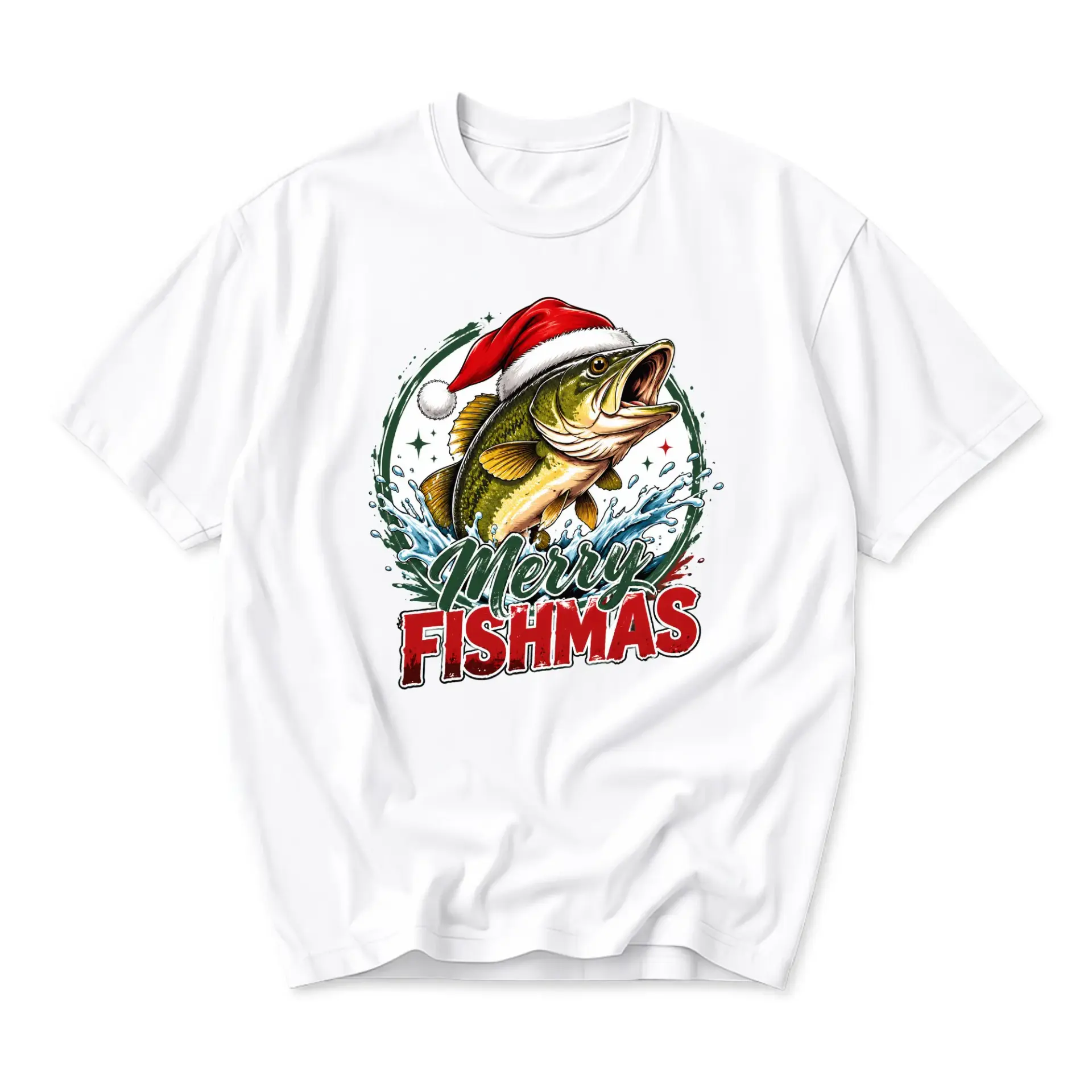 Funny Shirt Merry Fishmas Fisherman Holiday Graphic Tee Unisex Short Sleeve Crew Neck Casual Cotton Blend Top
