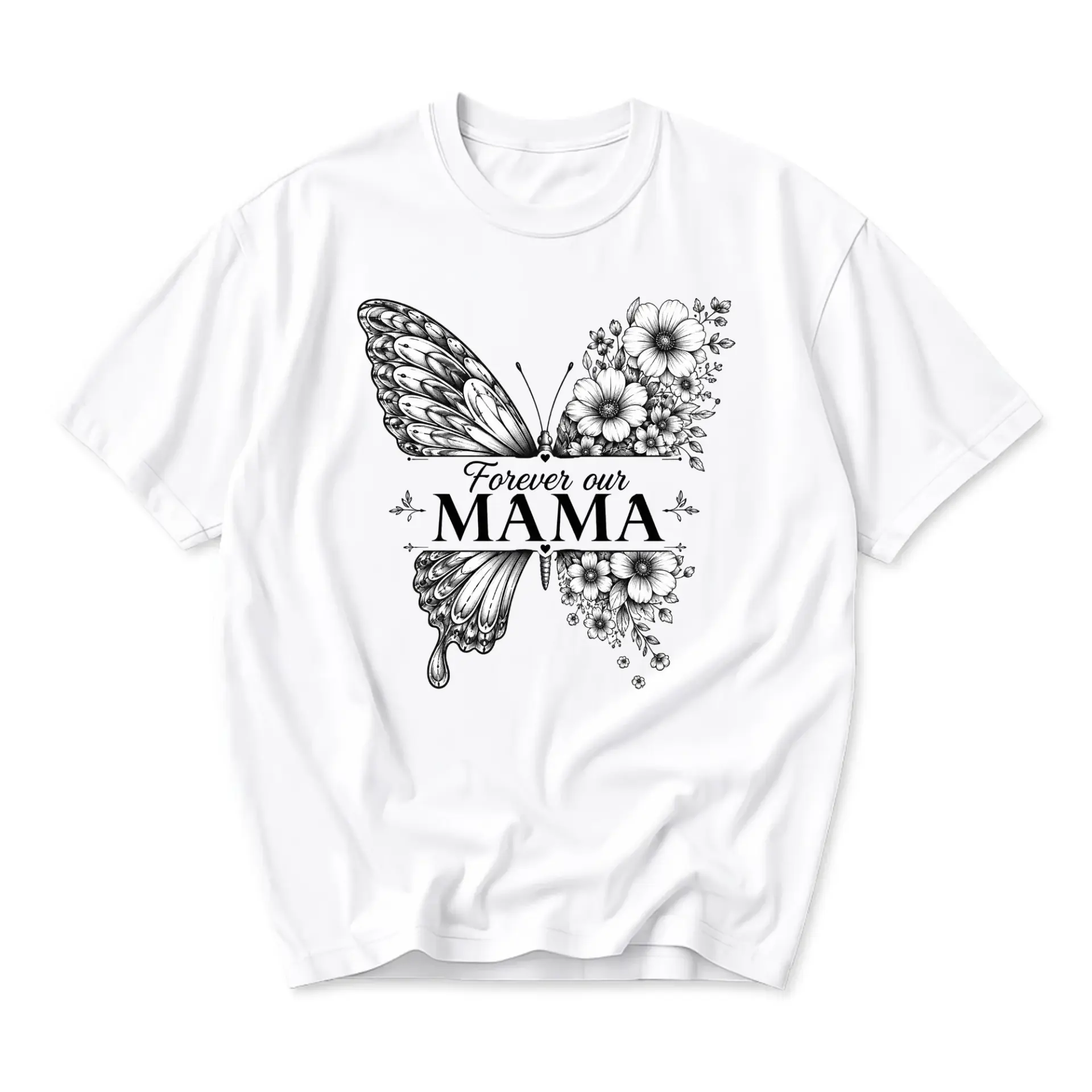 Graphic Tee Forever Our Mama Butterfly Floral Design Unisex Crew Neck Short Sleeve Cotton Casual Everyday Shirt