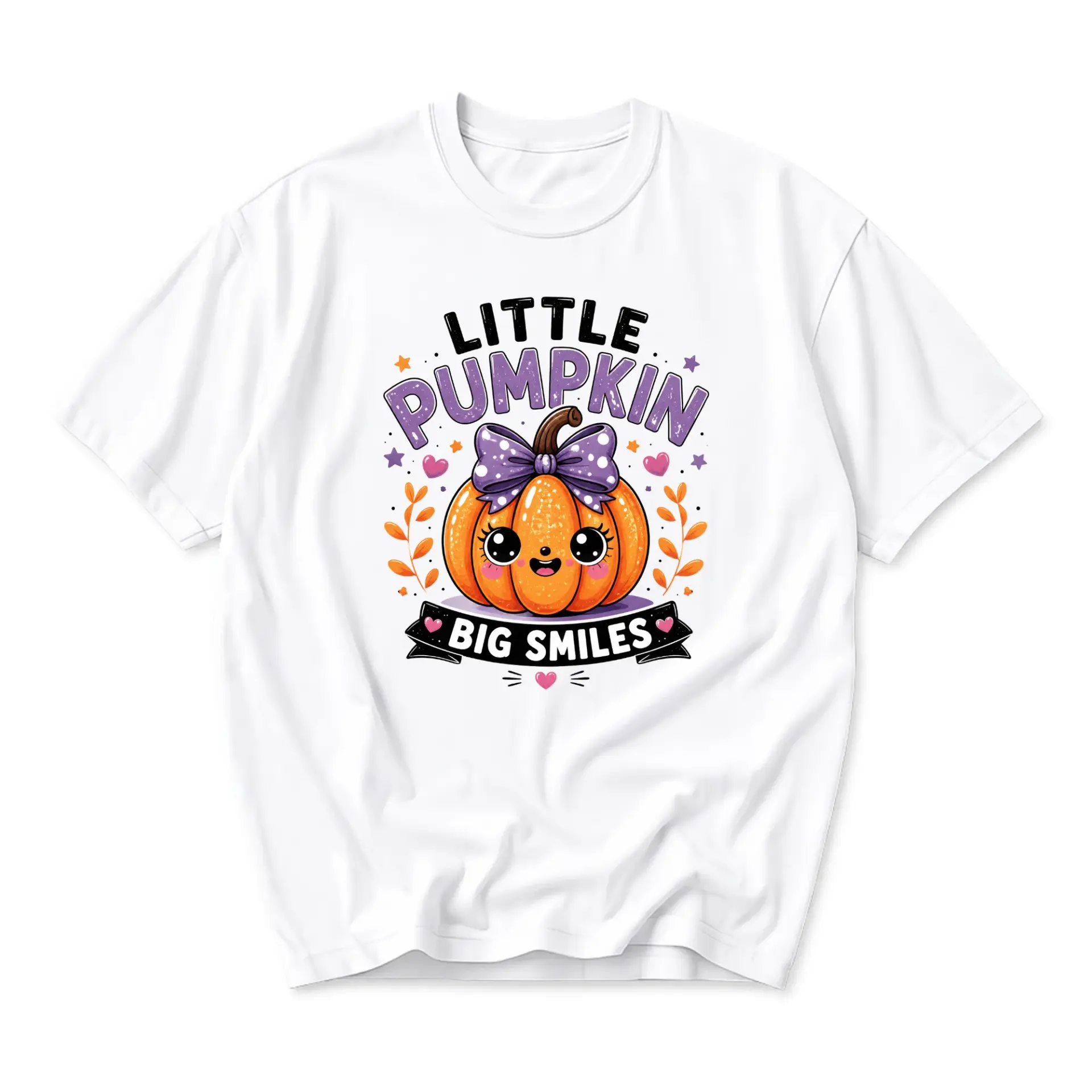 Graphic Tee Little Pumpkin Big Smiles Unisex Casual Cotton Crew Neck Shirt for Seasonal Holiday Everyday Comfortable Wear