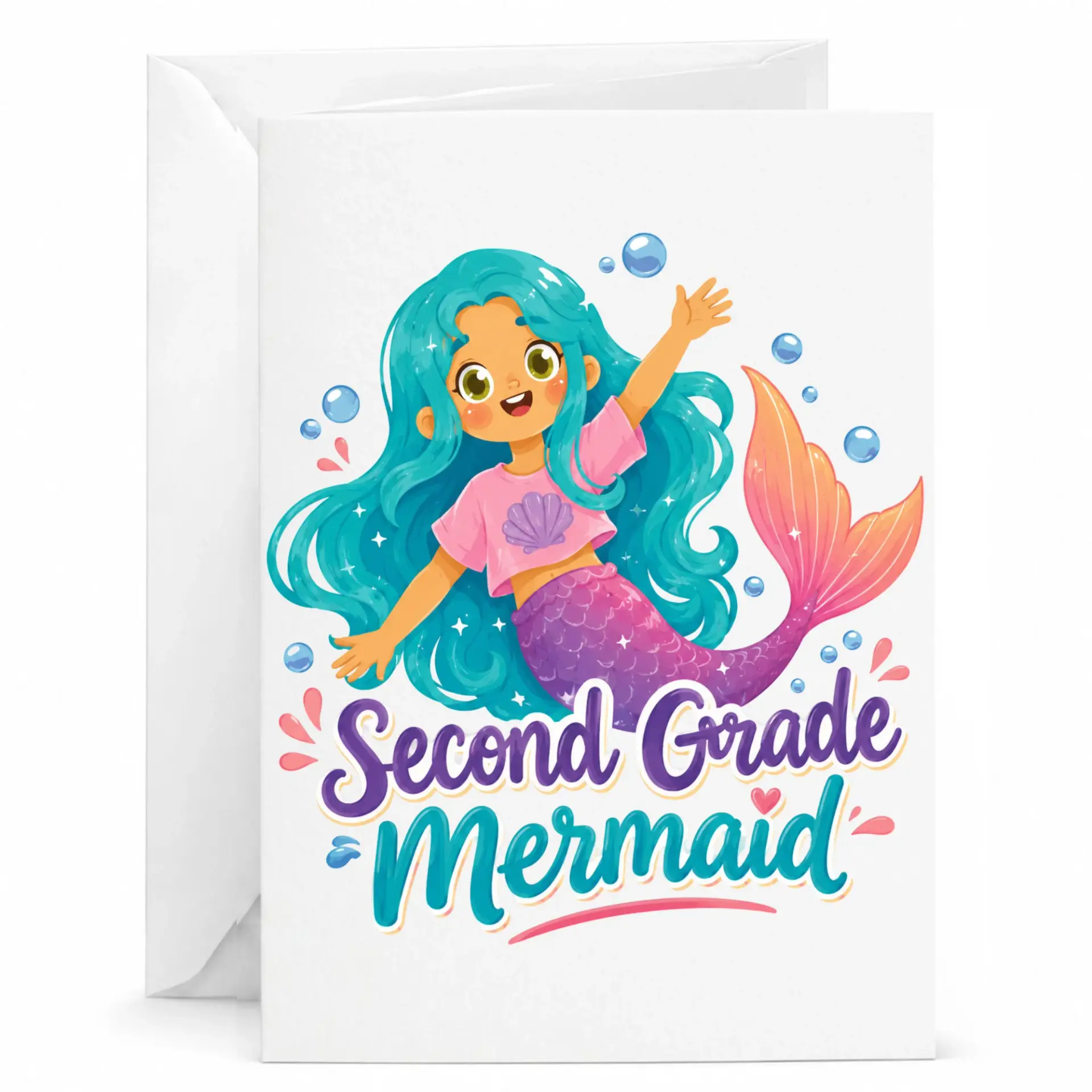 Greeting Card Second Mermaid Design Whimsical Sea Illustration for Accomplishments and Celebrations 5x7 Inches