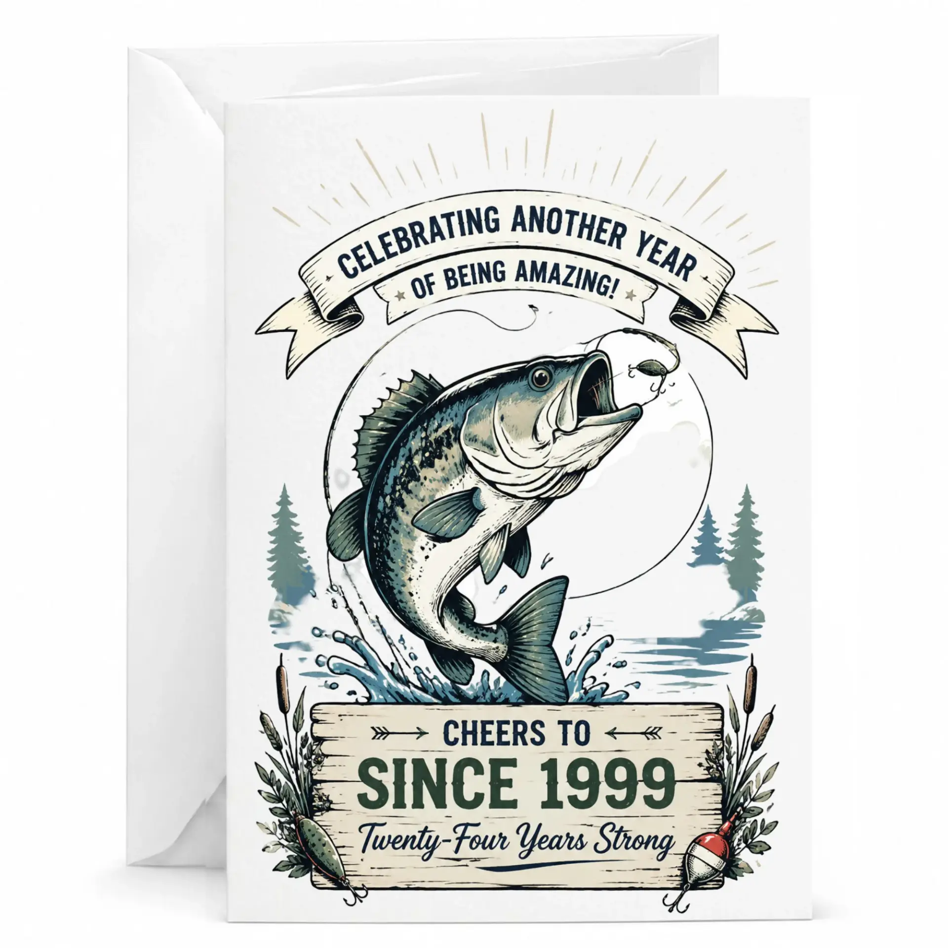 Birthday Card Celebrating Another Year of Being Amazing Fishing Theme Personalized Twenty-Four Years Strong Greeting Card