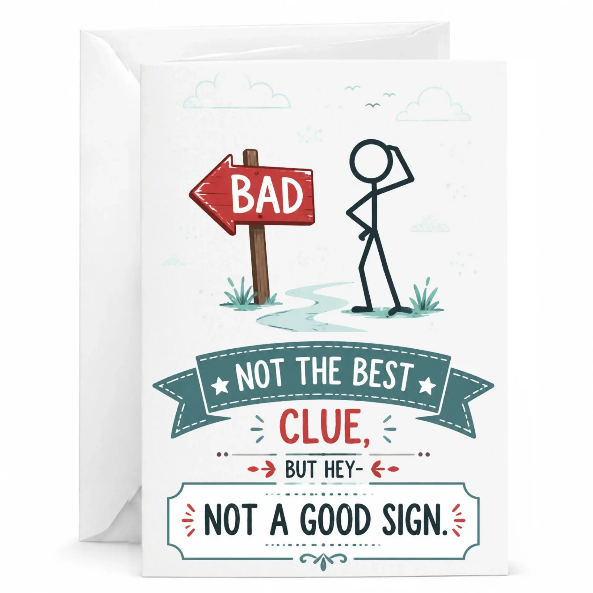 Funny Greeting Card with Stick Figure and Signpost Pun for Birthday, Anniversary, or Encouragement Message