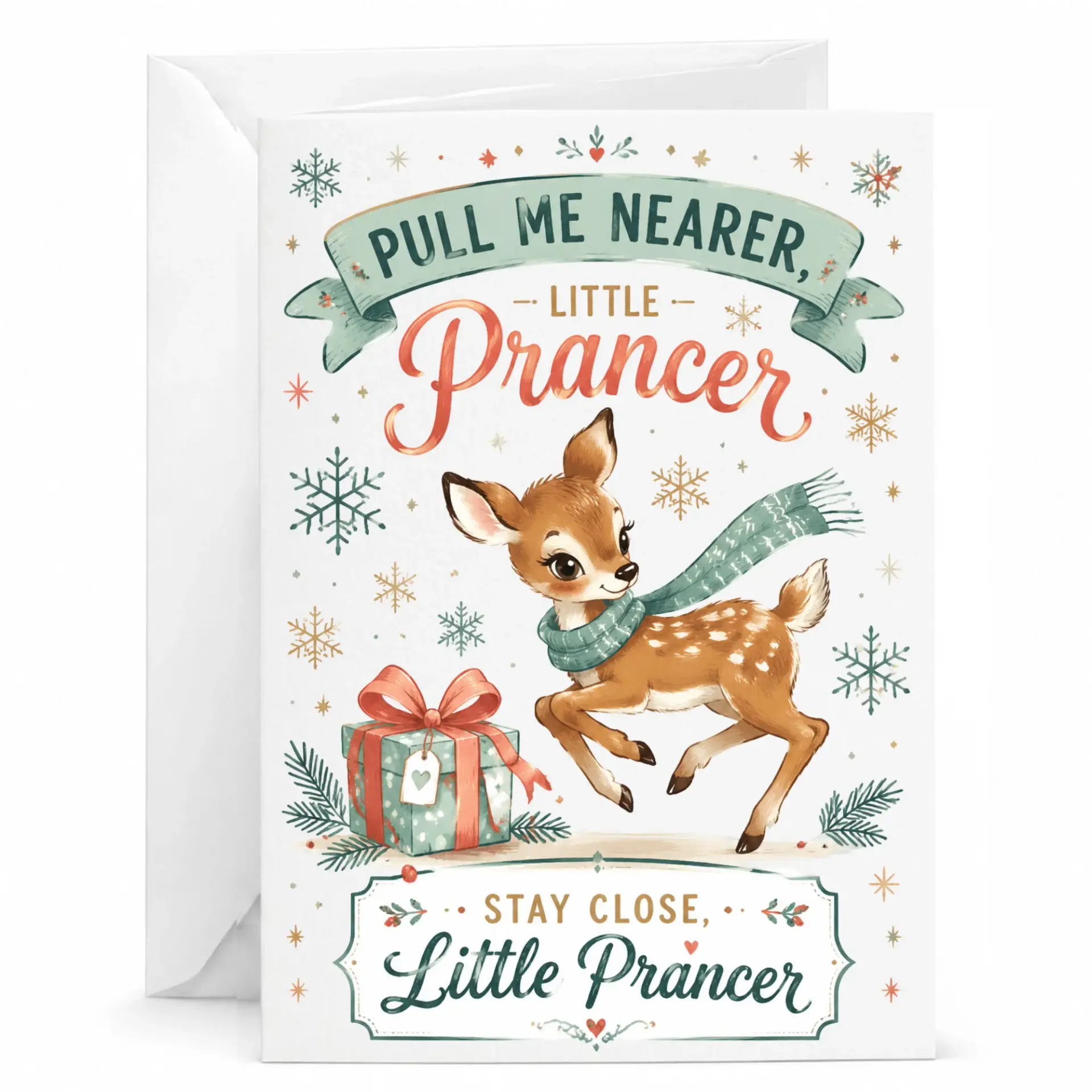 Funny Christmas Greeting Card with Cute Fawn Design Holiday Stationery for Seasonal Well Wishes 5x7 Inches