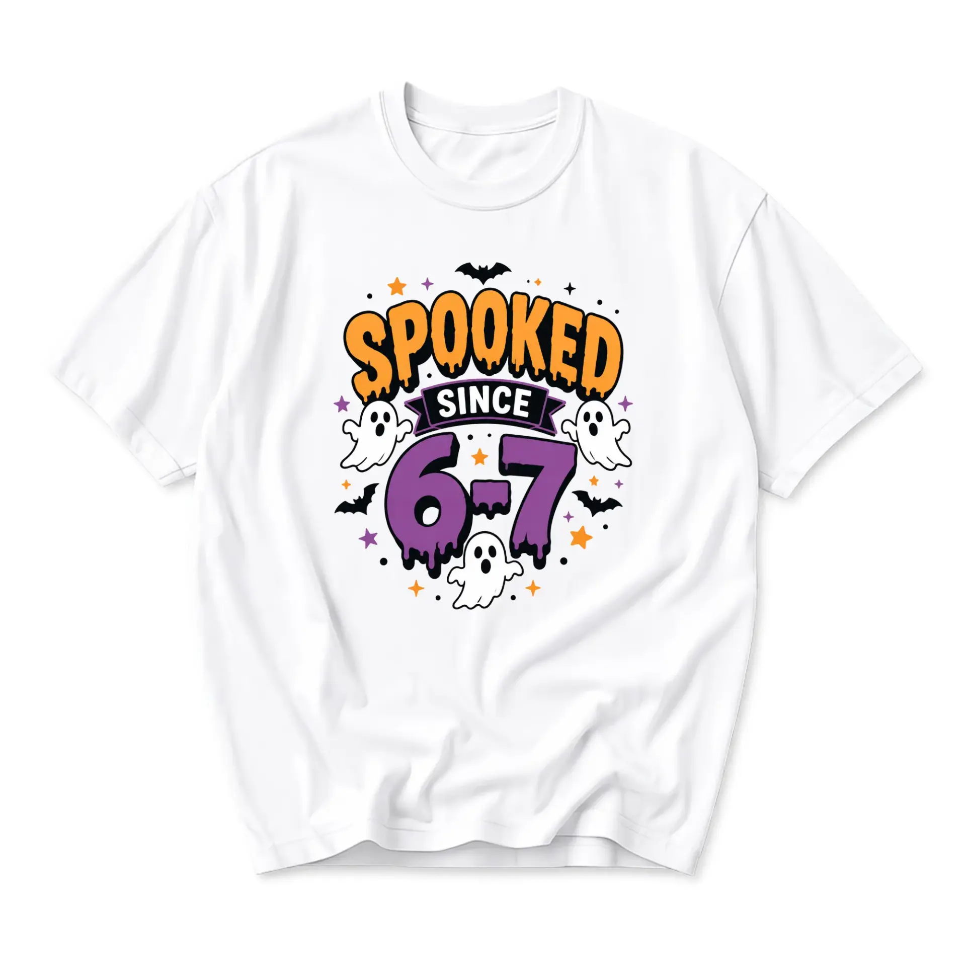 Graphic Tee Spooked Since 6-7 Unisex Casual Crew Neck T-Shirt Soft Breathable Cotton Blend Everyday Apparel White