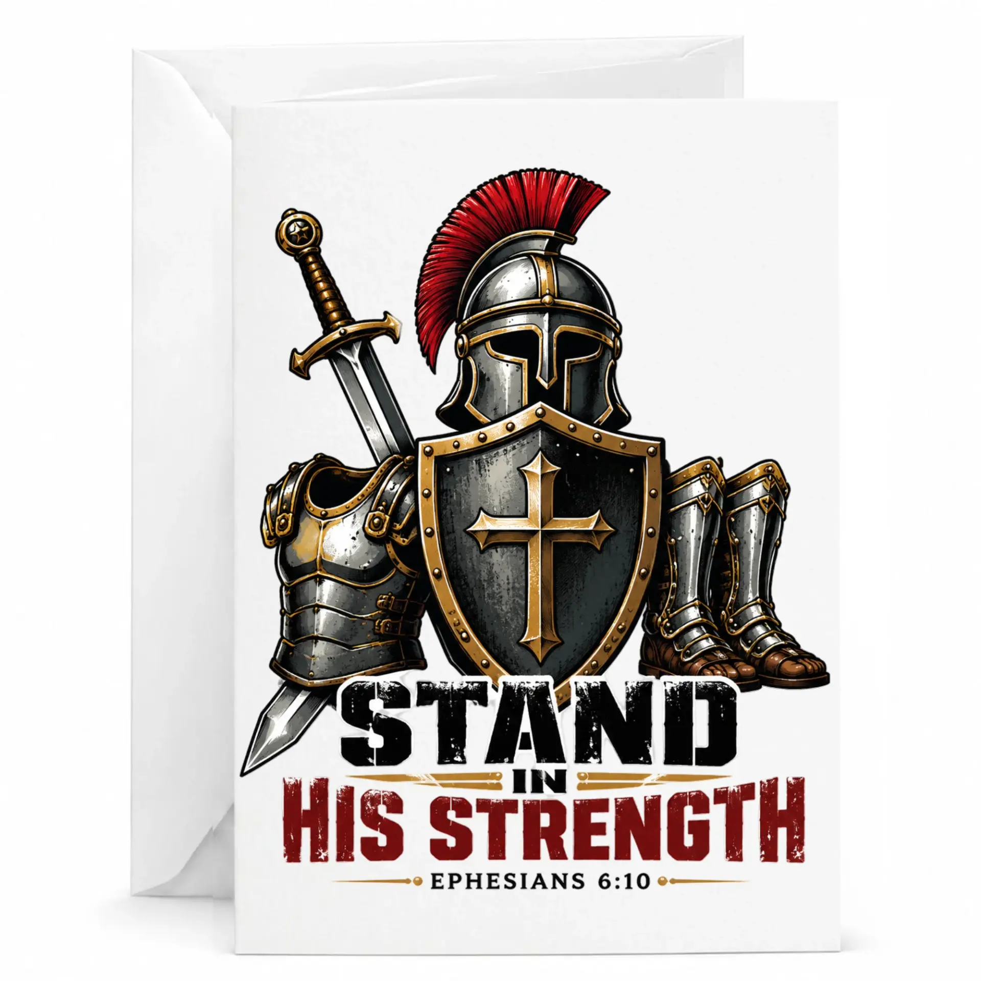 Inspirational Religious Greeting Card with Armor of God Design for Encouragement and Support Five by Seven Inch Note