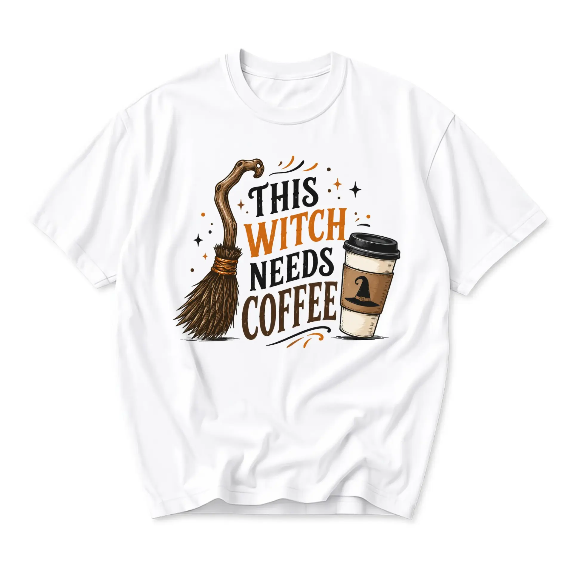 Graphic Tee This Witch Needs Coffee Unisex Crew Neck Shirt Casual Short Sleeve Apparel for Autumn and Daily Wear