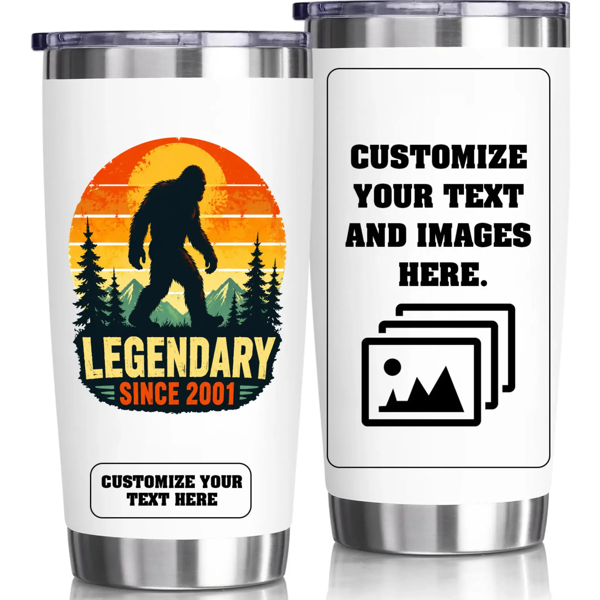 Stainless Steel Tumbler 20oz Personalized Travel Cup Insulated Bigfoot Design Gift for Birthdays and Anniversaries