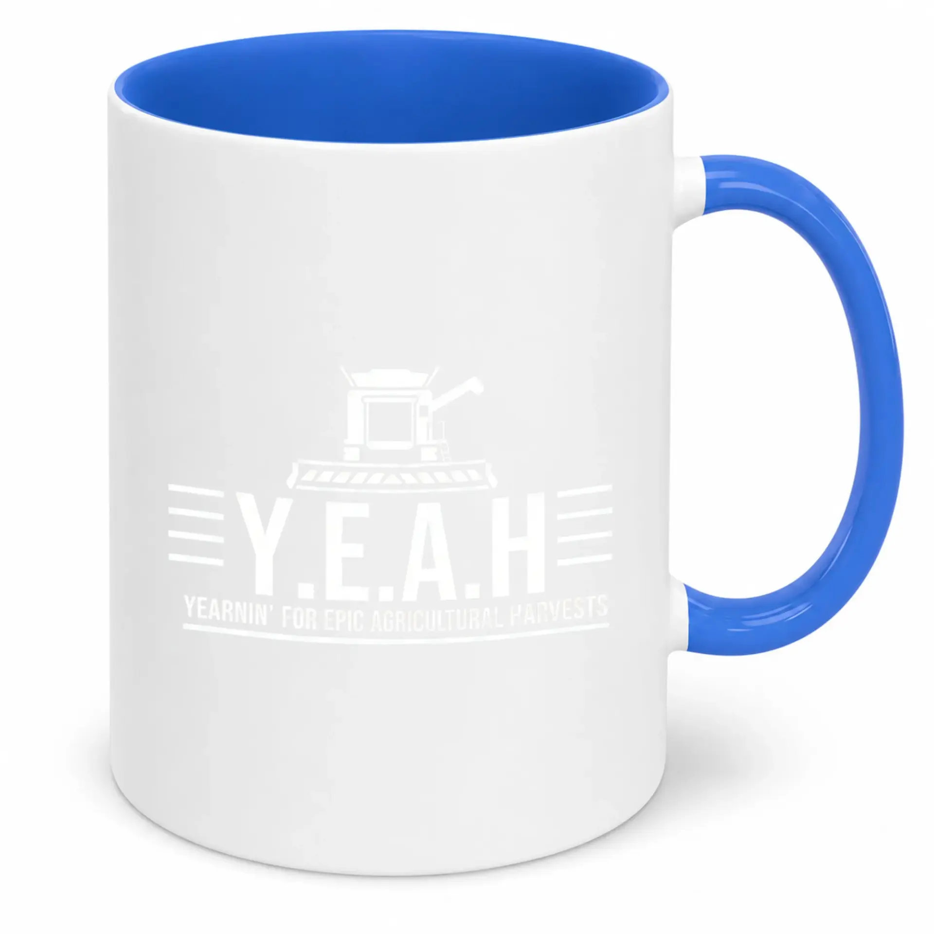 Ceramic Coffee Mug Y.e.a.h. Farmer Combine Graphic Blue Handle Drinkware Gift for Agriculture Fans