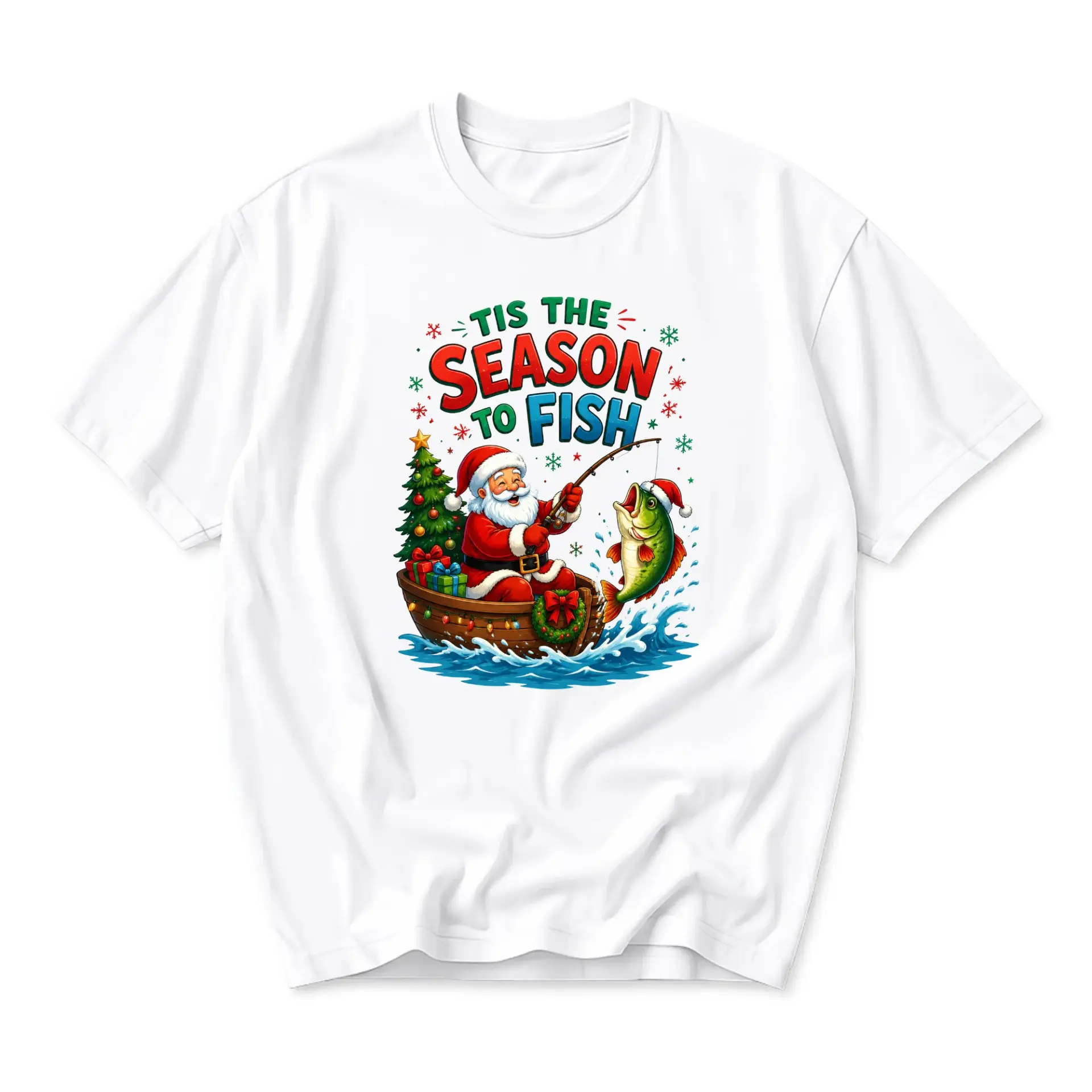 T-shirt Tis the Season to Fish Graphic Tee Funny Christmas Santa Claus