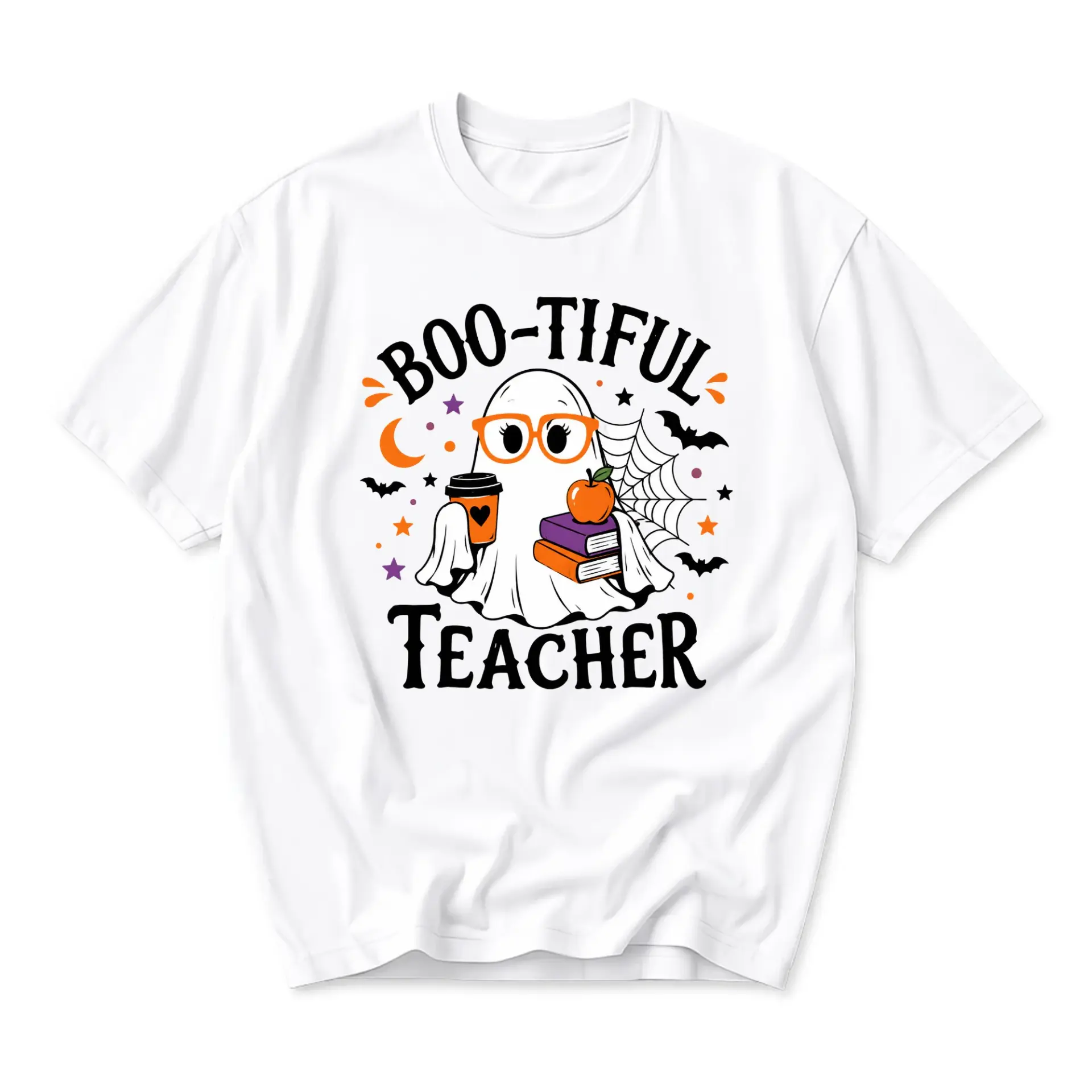 Funny Shirt Boo-Tiful Teacher Graphic Tee Unisex Crew Neck Halloween Apparel for Educators and Seasonal Enthusiasts