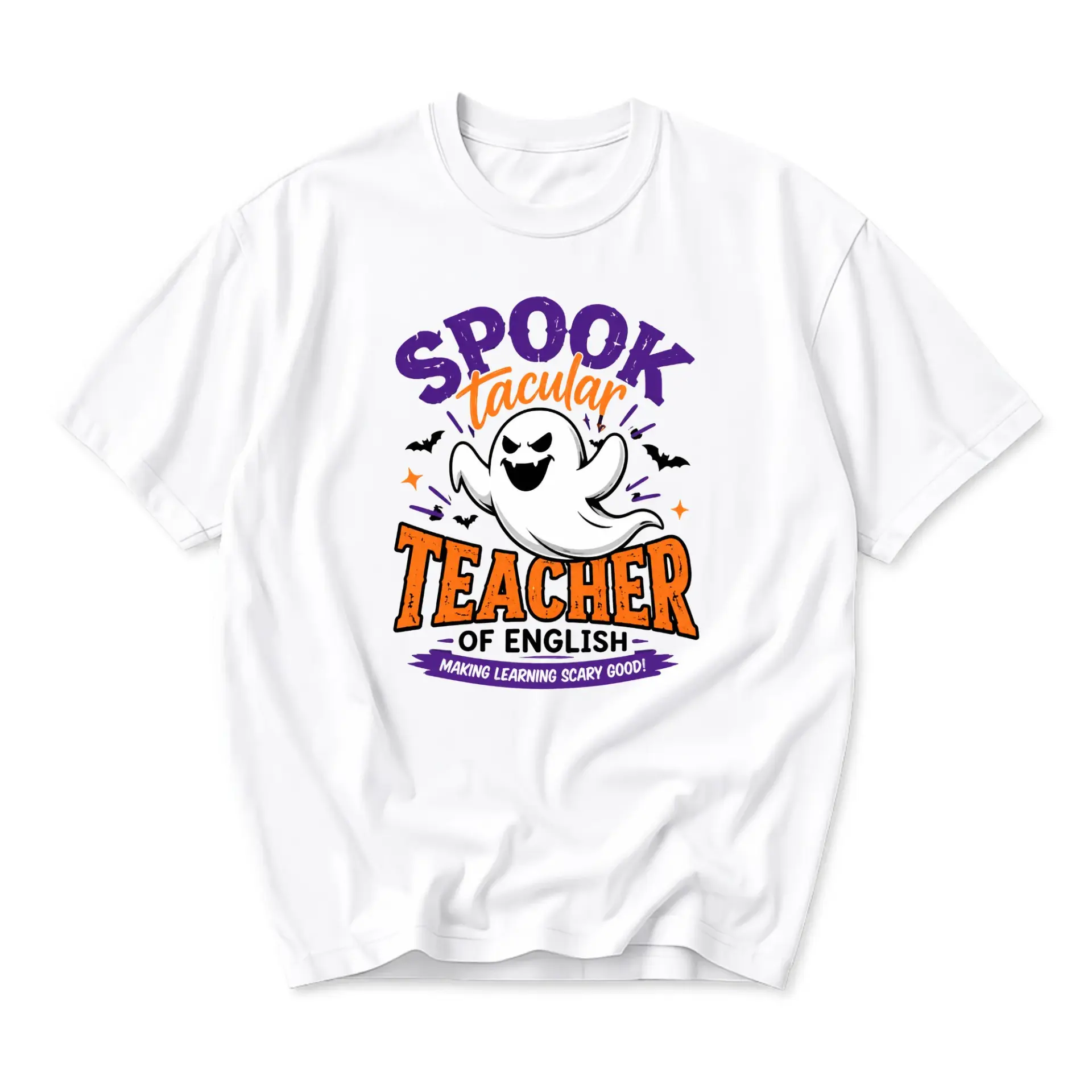Graphic Tee Spooktacular English Teacher Shirt Halloween Theme Crew Neck Unisex Casual Top for Educators and School Staff
