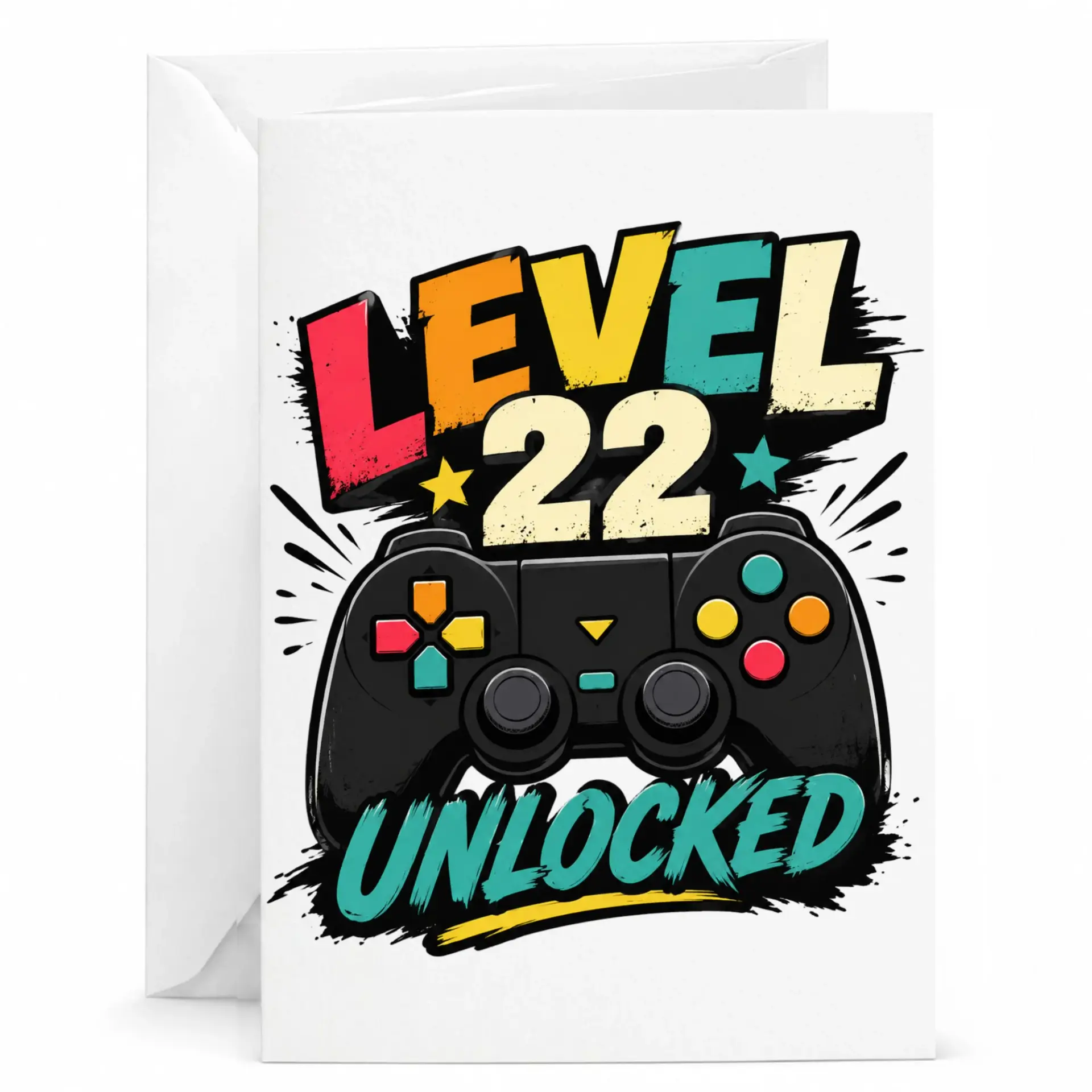 Birthday Card Level 22 Unlocked Video Game Controller Greeting Card for Gamer Milestone Celebration