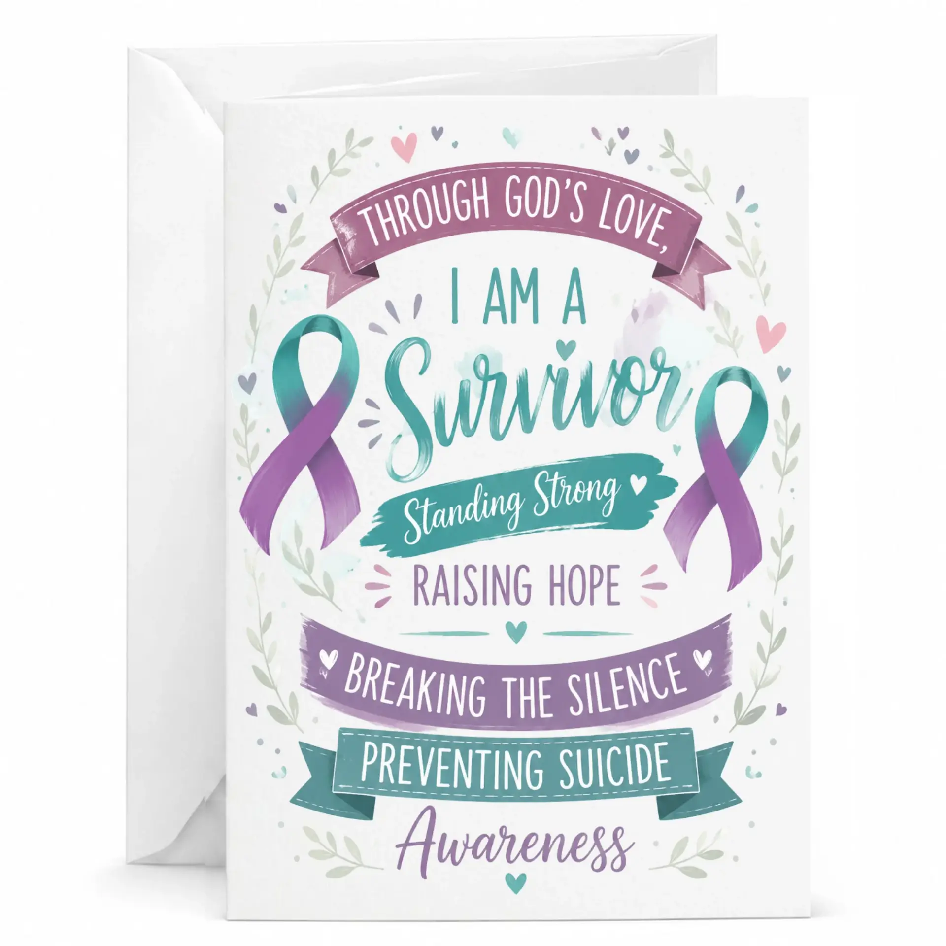 Greeting Card Survivor Standing Strong Raising Hope Suicide Awareness Ribbon Design Supportive Encouragement Note
