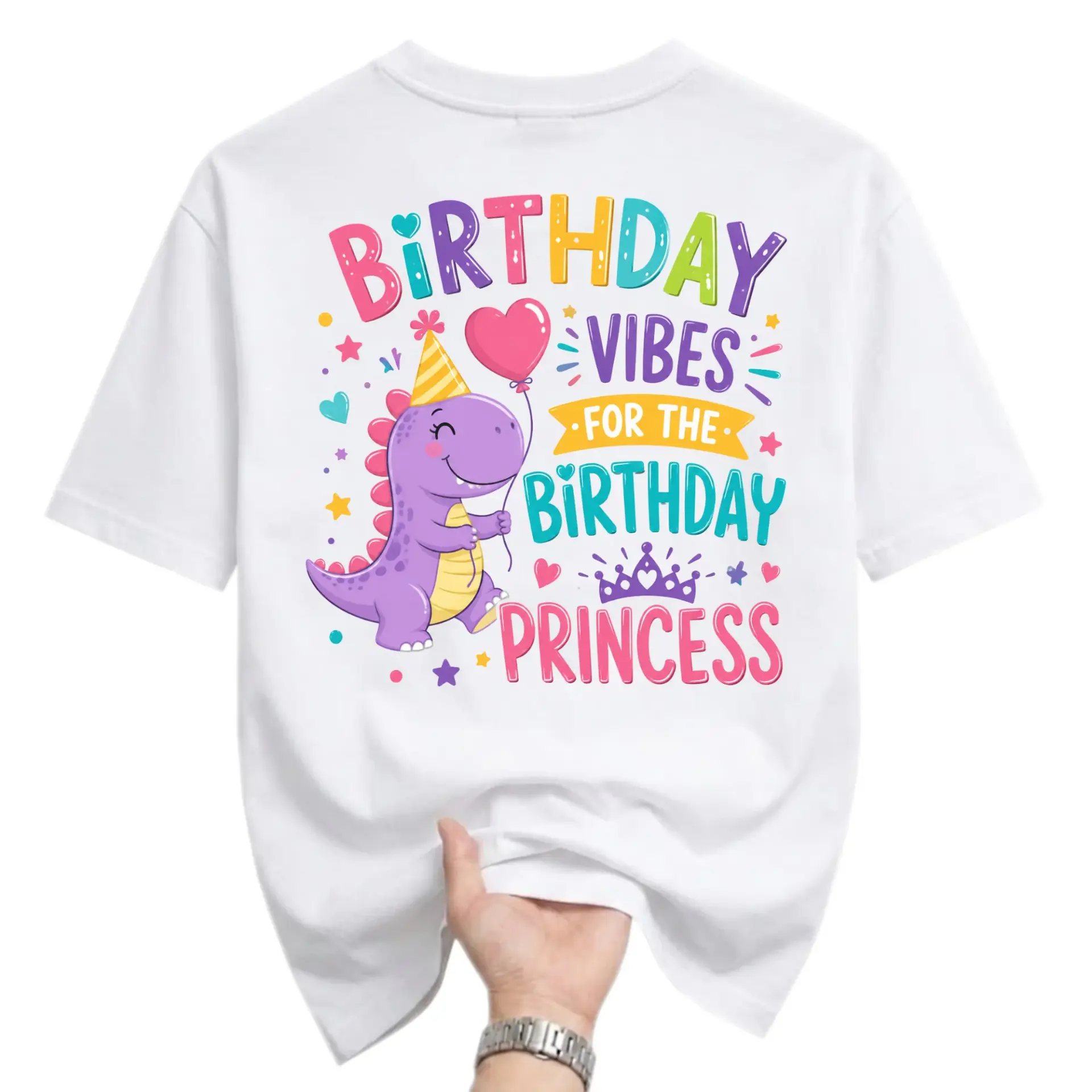 Graphic Tee Birthday for Cute Dinosaur Design Unisex Crew Neck Short Sleeve Shirt White