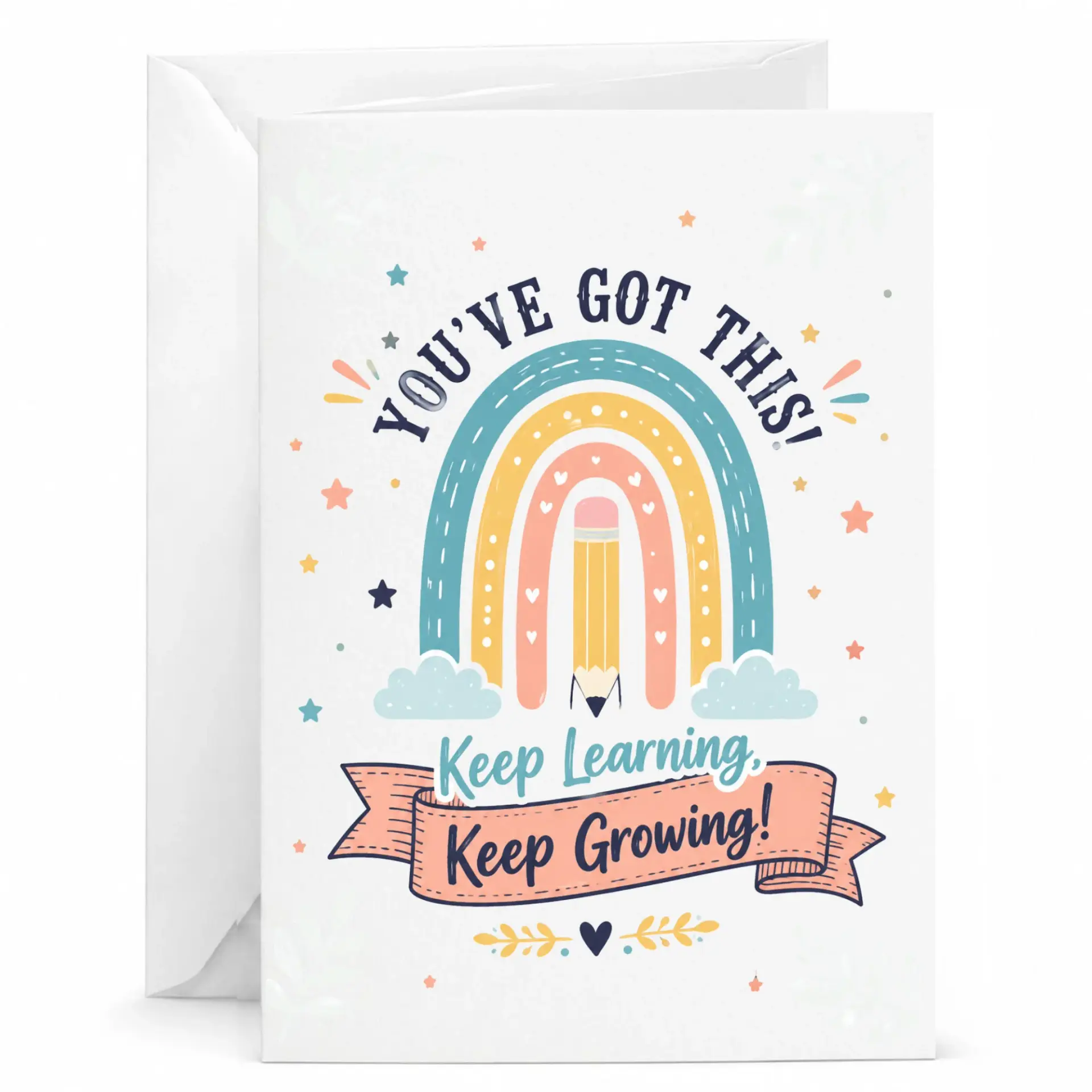Greeting Card with Encouragement Quote Rainbow and Pencil Illustration for Personal Notes Thoughtful Messages