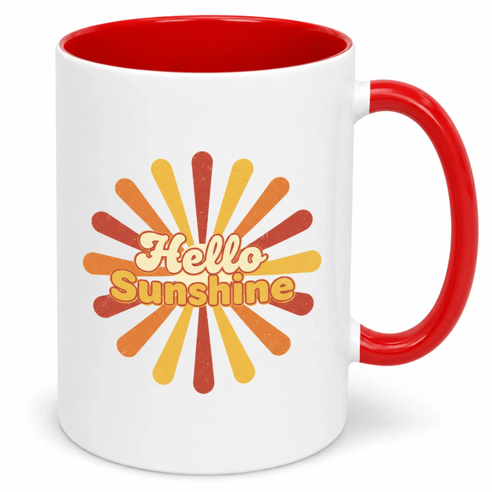 Coffee Mug for Morning Beverage, Hello Sunshine Retro Sunburst Design Ceramic Cup, Great Gift for Friends and Family, Office or Home Kitchen Decor