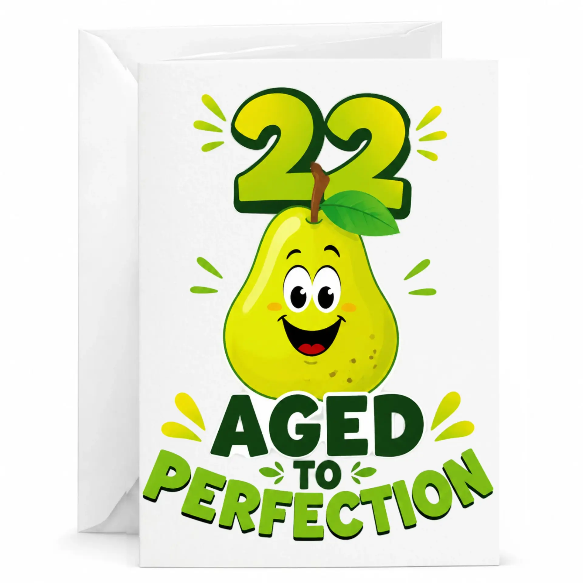 Funny Birthday Card 22 Aged to Perfection with Cute Pear Illustration Featuring Playful Fruit Pun Greeting