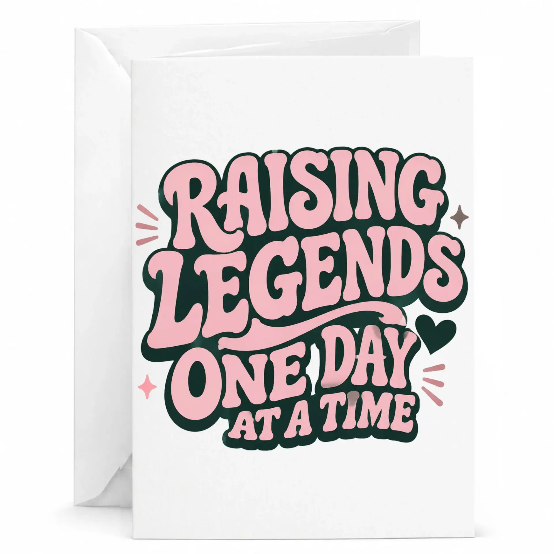 Greeting Card Raising One Day at a Time Retro Typography Design for Parents or Mentors Heavyweight Paper