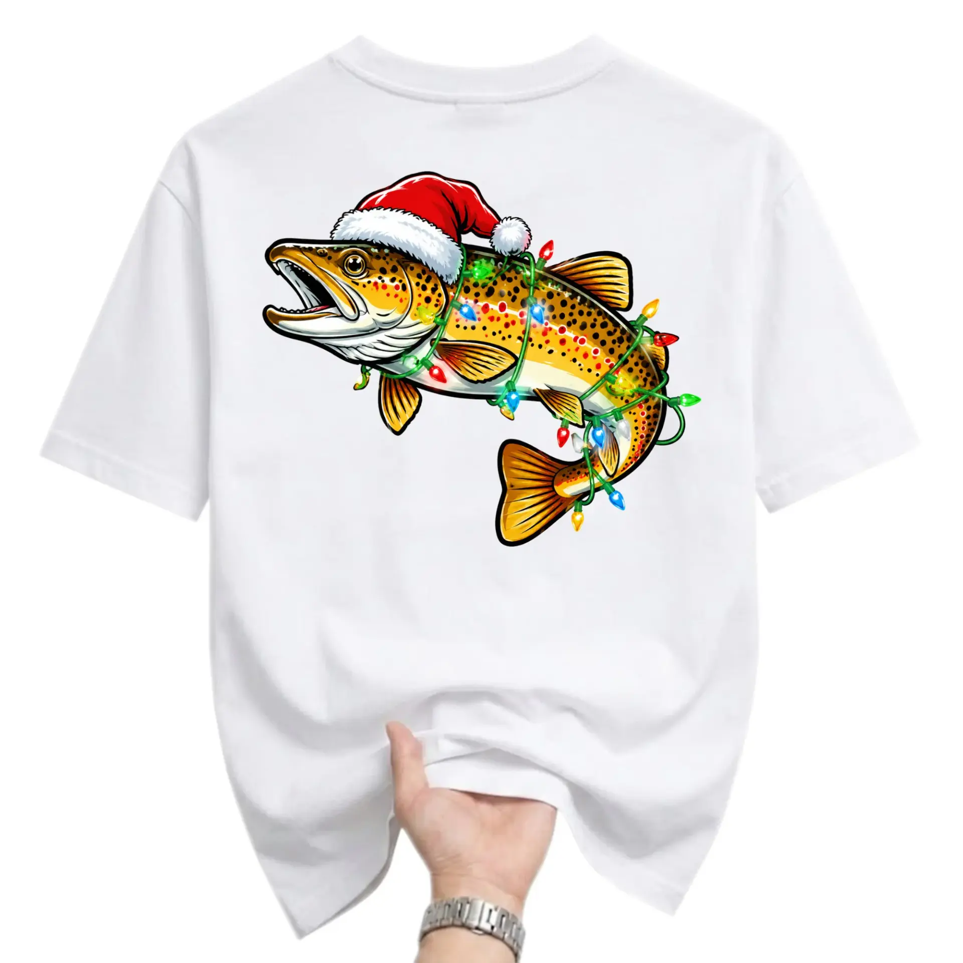 Graphic Tee Unisex Christmas Fishing Shirt Featuring Brown Trout Wrapped in