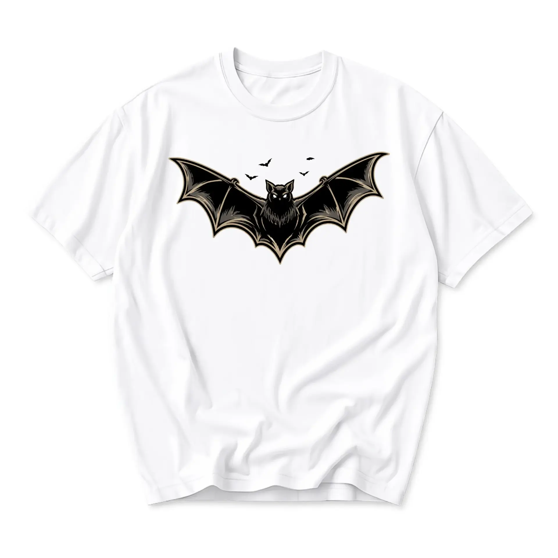 Graphic Tee Unisex Crew Neck T-Shirt Featuring Detailed Flying Bat Illustration Casual Everyday Apparel Black White