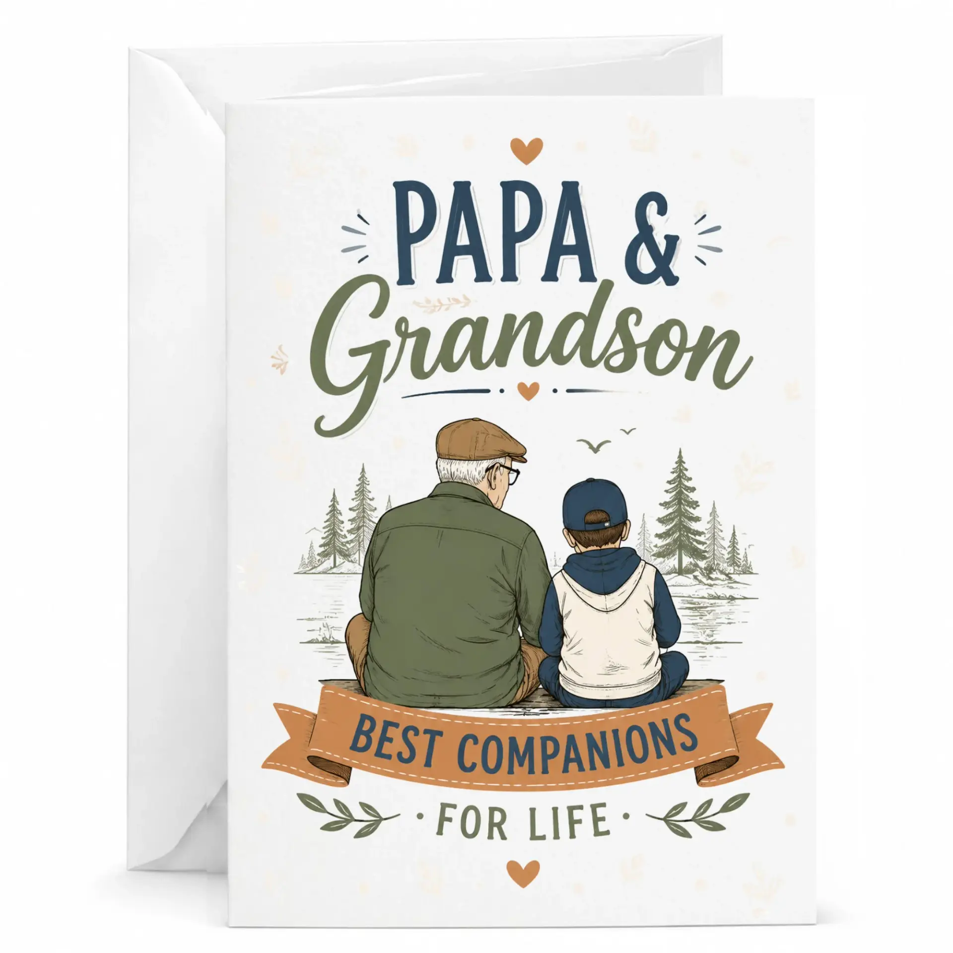Greeting Card for Papa and Grandson Featuring Heartwarming Nature Illustration Best Companions for Life Design