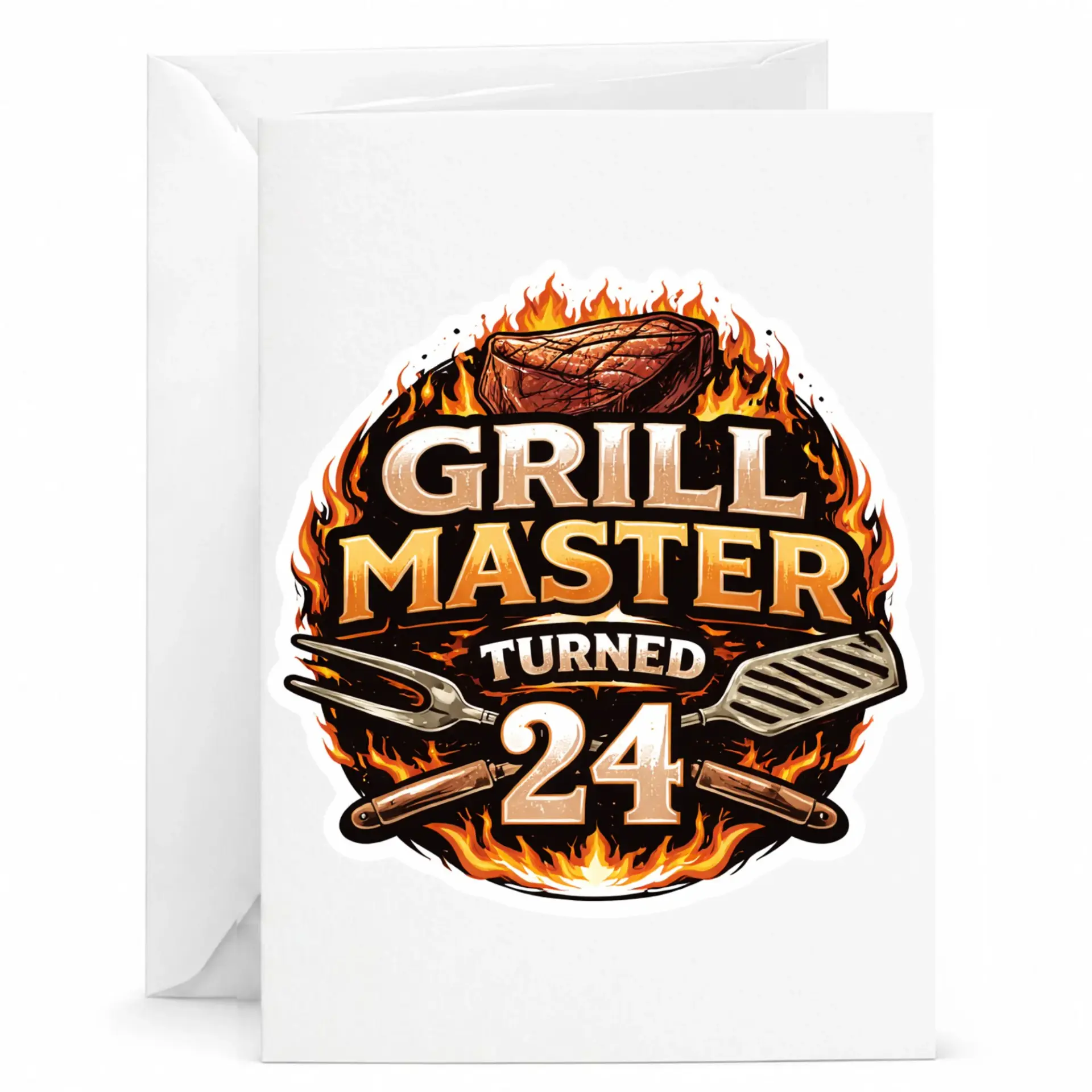 Greeting Card Grill Master Turned 24 Funny Barbecue Theme Birthday Card for Outdoor Cooking Enthusiasts