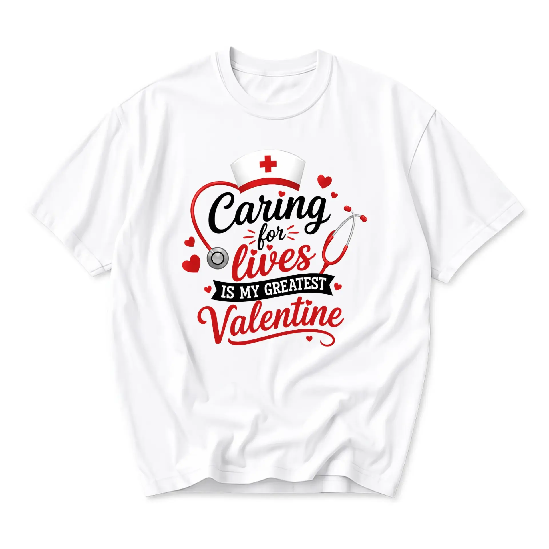 Graphic Tee Caring for Lives Is My Greatest Valentine Nurse Print Short Sleeve Unisex Crew Neck Apparel
