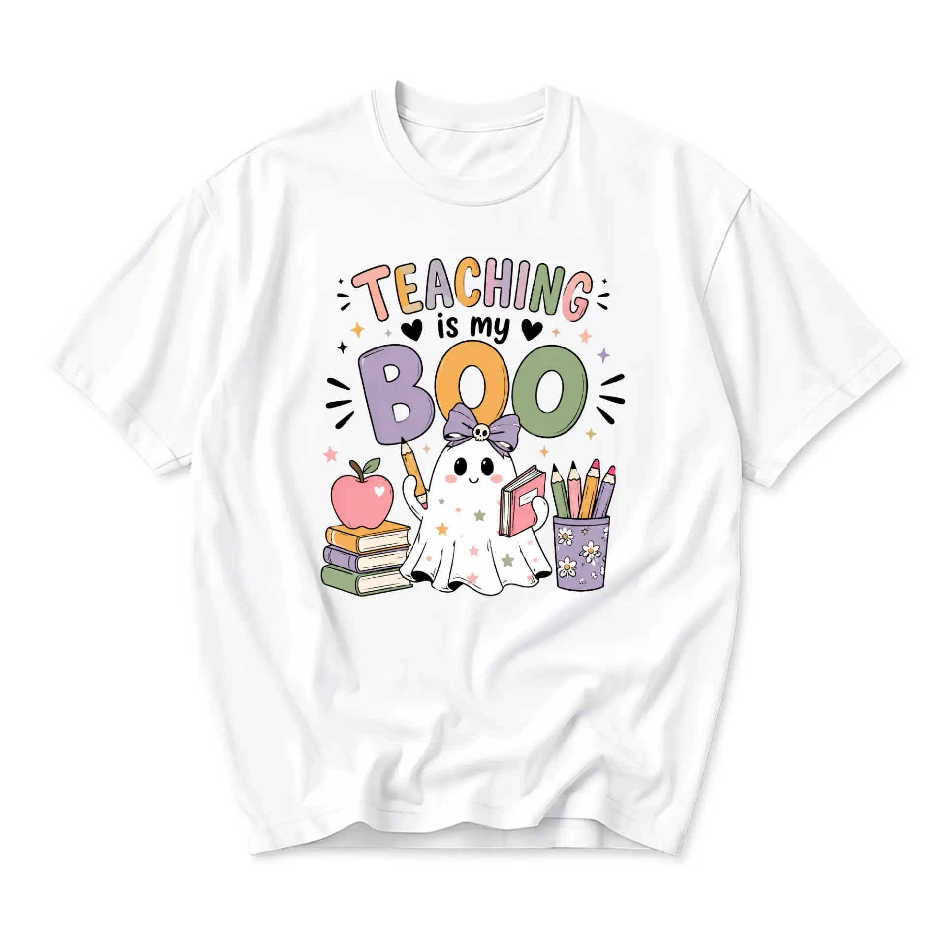 Funny Shirt Teaching Is My Boo Ghost Graphic Tee Unisex Casual Apparel for Everyday Style and Comfort White T-Shirt