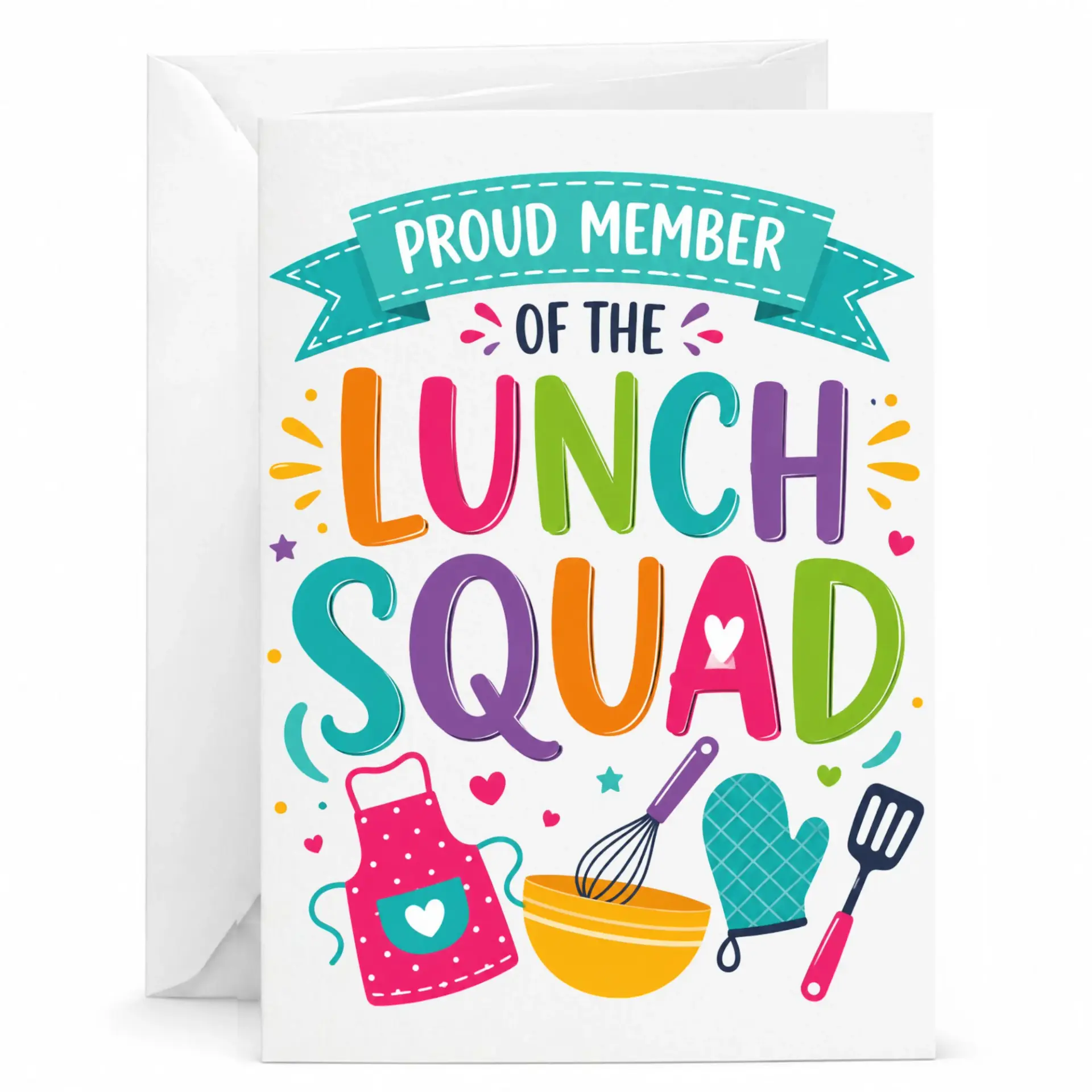 Funny Lunch Squad Greeting Card with Envelope for Kitchen Lovers and Cooking Enthusiasts Colorful Culinary Themed