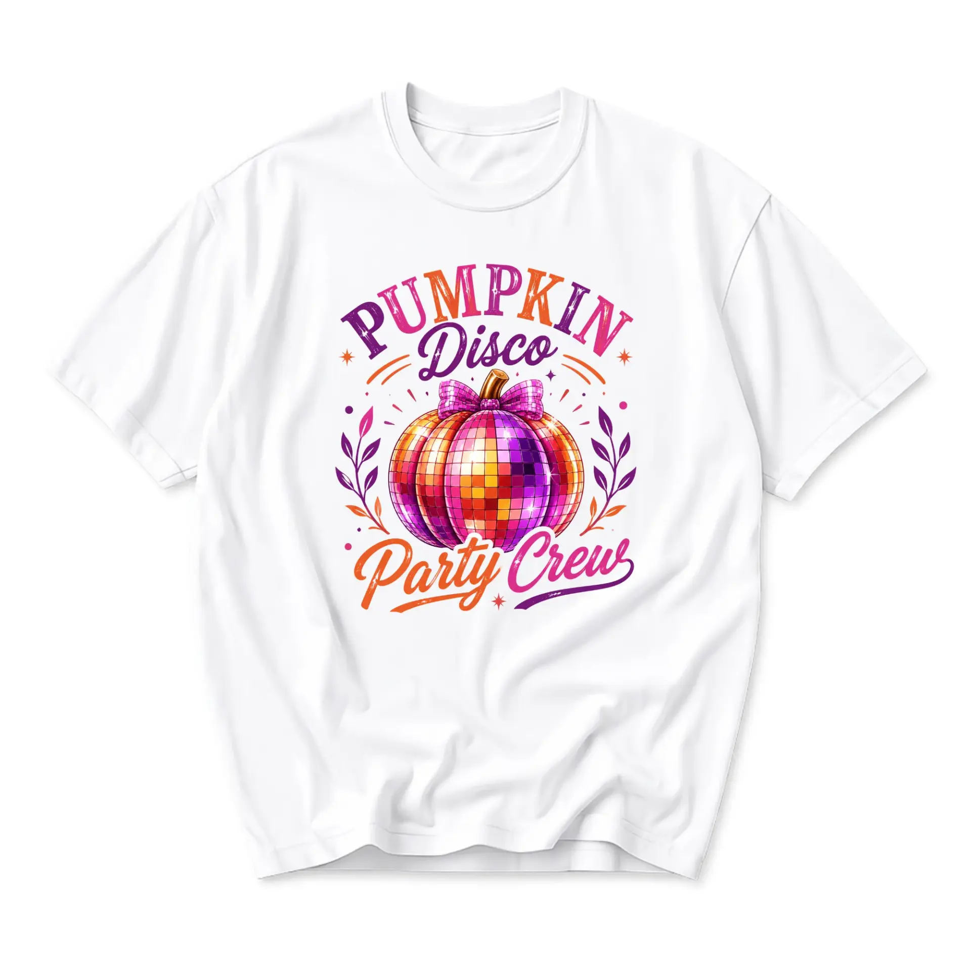 Graphic Tee Pumpkin Disco Party Crew T-Shirt Unisex Casual Crew Neck Comfortable Fall Seasonal Retro Style Cotton Top