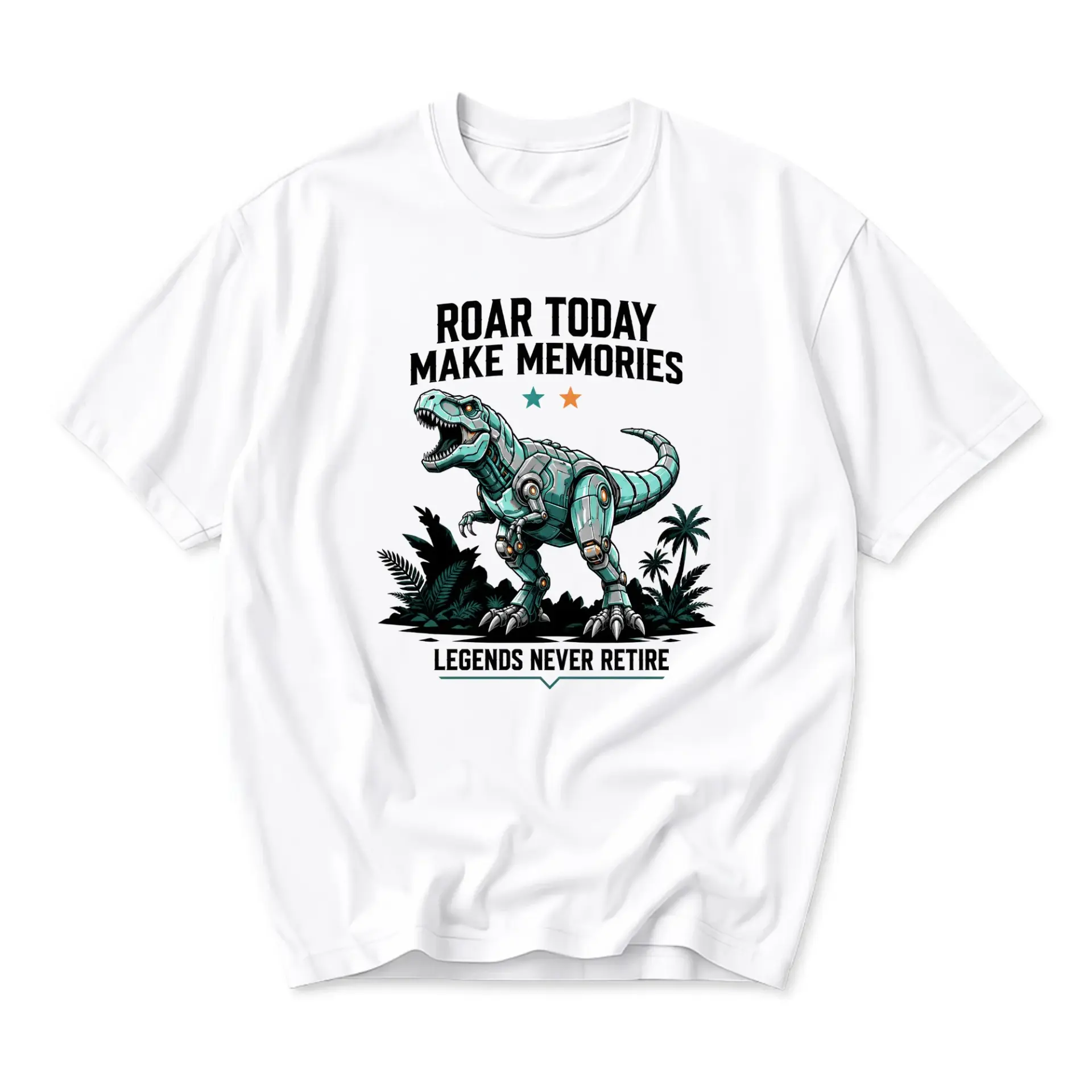 Graphic Tee Unisex Dinosaur T-Shirt Roar Today Make Memories Legends Never Retire Casual Cotton Crew Neck Shirt