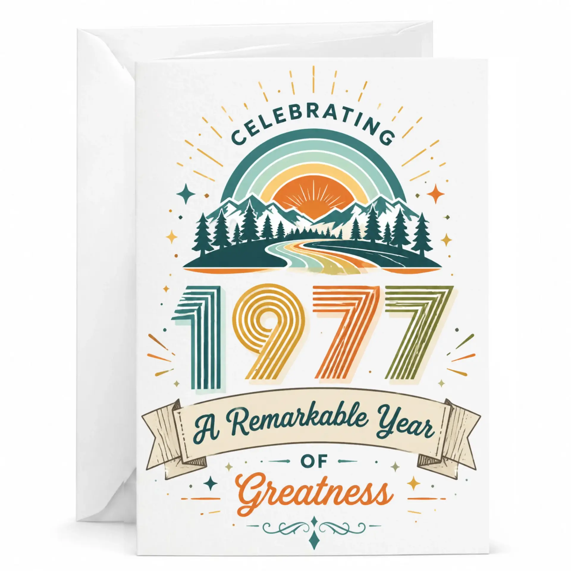 Birthday Card Celebrating 1977 a Remarkable Year of Greatness Vintage Style Greeting Card for Milestone Birthdays