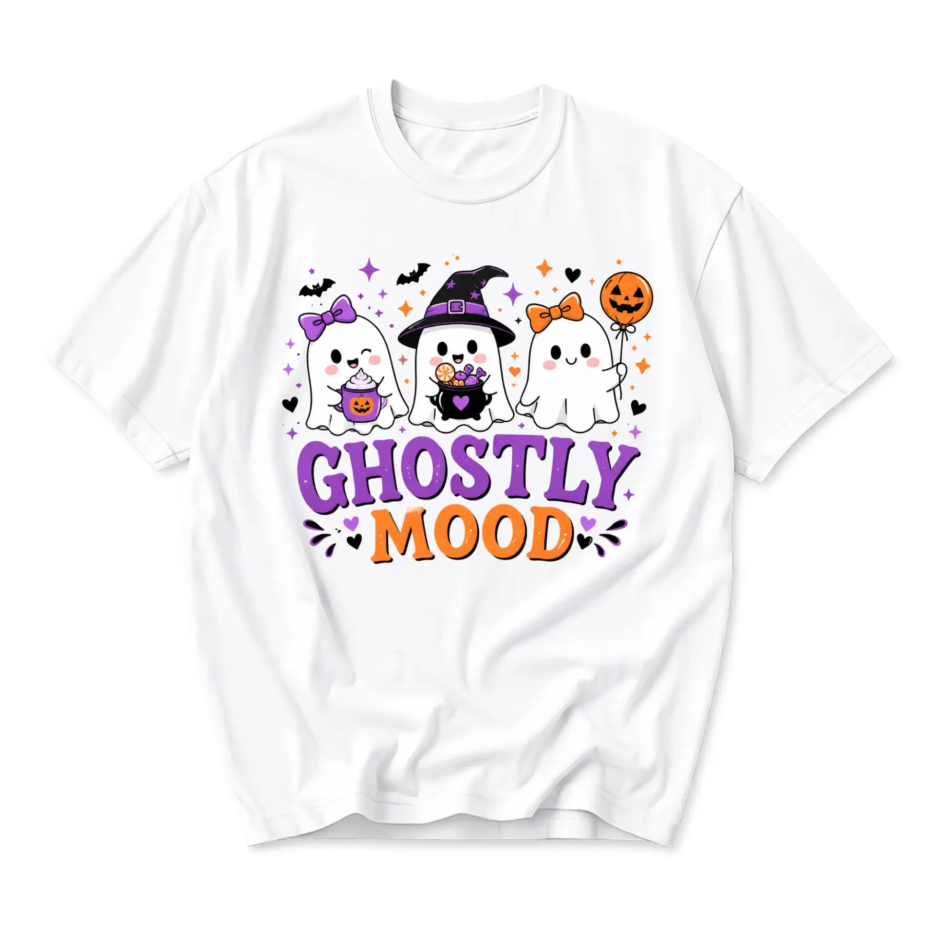 Graphic Tee Ghostly Mood Funny Shirt Cute Halloween Apparel Unisex Cotton Crew Neck Short Sleeve Casual Top