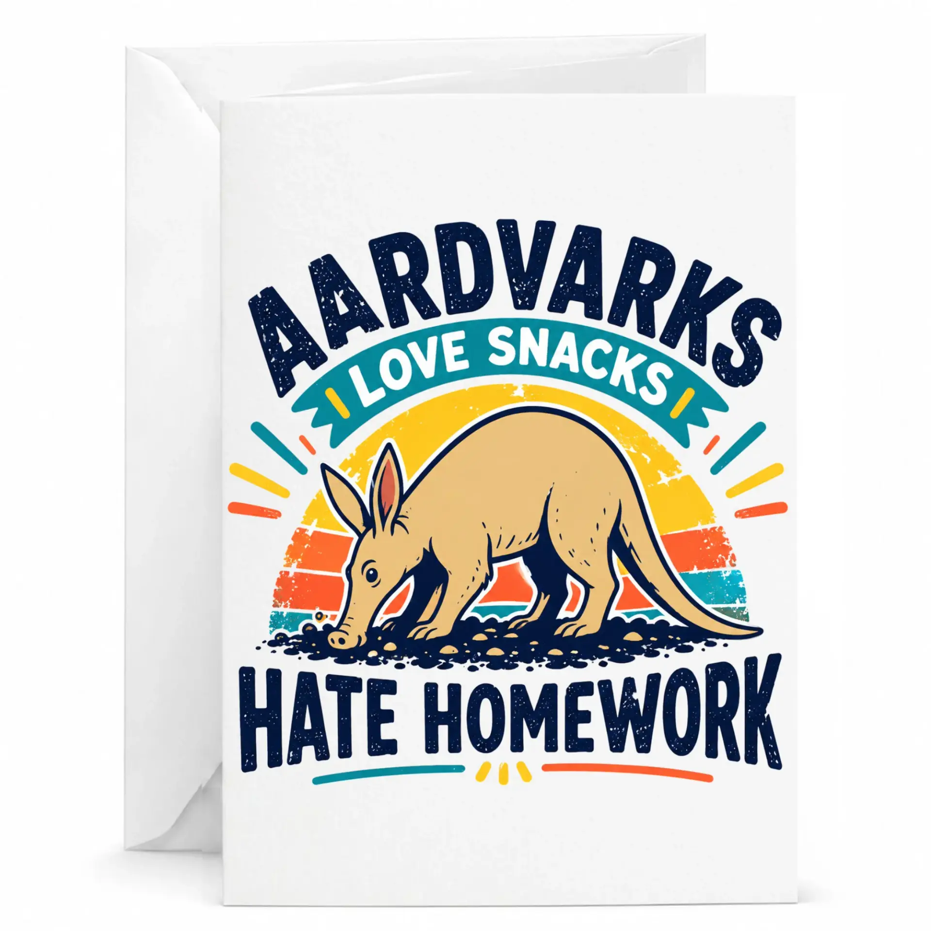 Funny Aardvark Greeting Card Retro Sunset Design Whimsical Animal