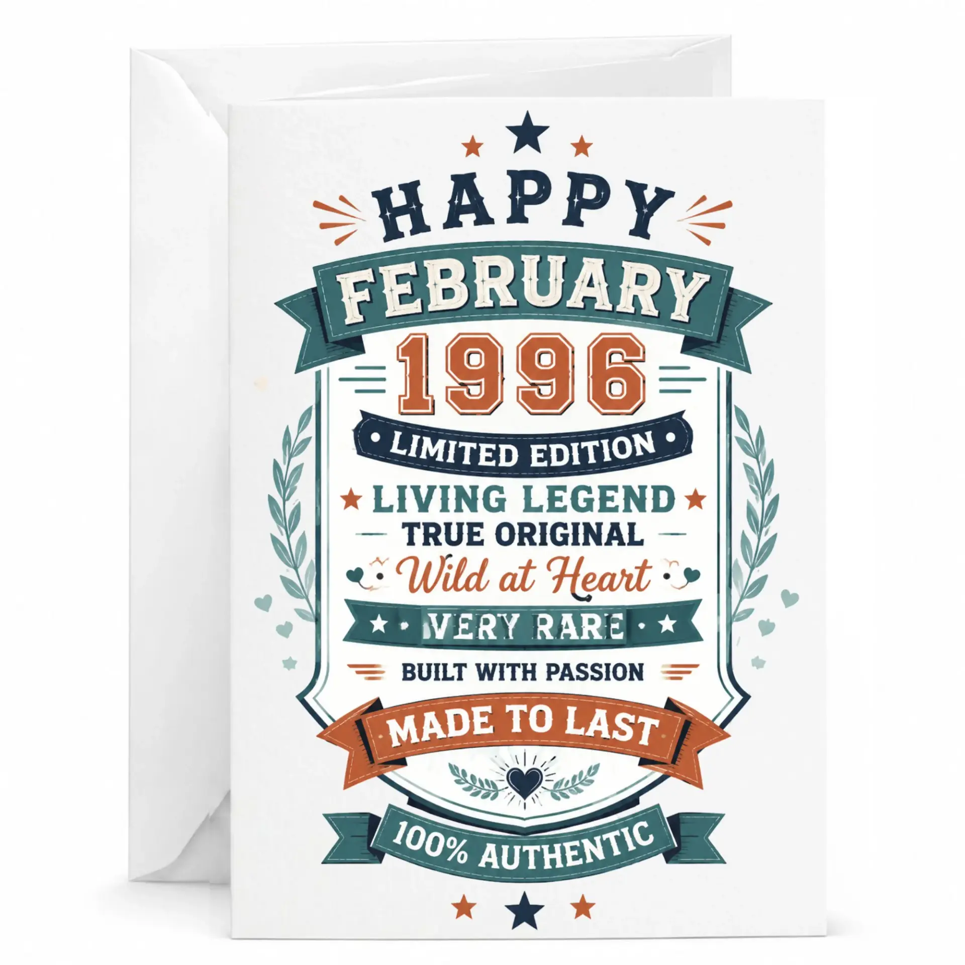 Greeting Card Happy February 1996 Limited Edition Vintage Style Birthday Keepsake Professional Printed Note Card