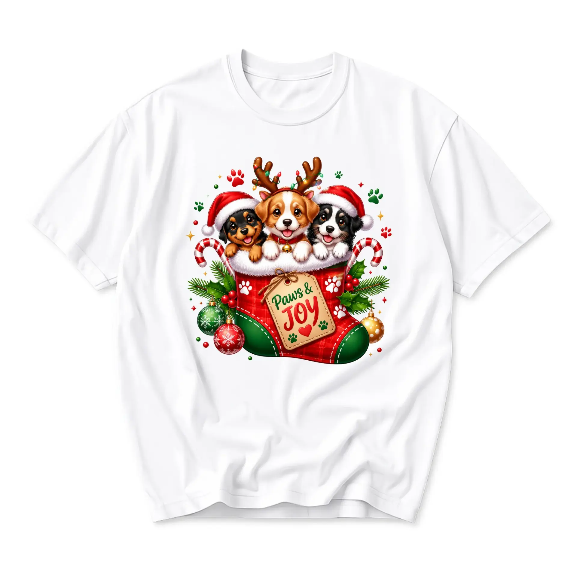 Graphic Tee Christmas Puppies in Stocking Shirt Holiday Lover Apparel