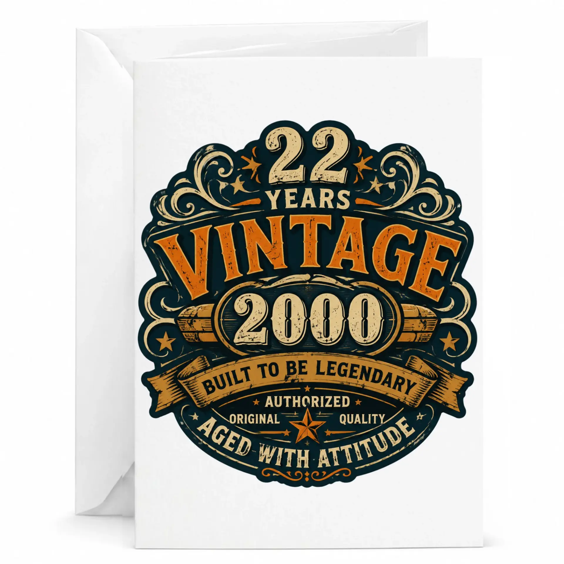 Greeting Card 22nd Birthday Gift for 22 Years Old Vintage 2000 Aged with Attitude Funny Milestone Celebration Card
