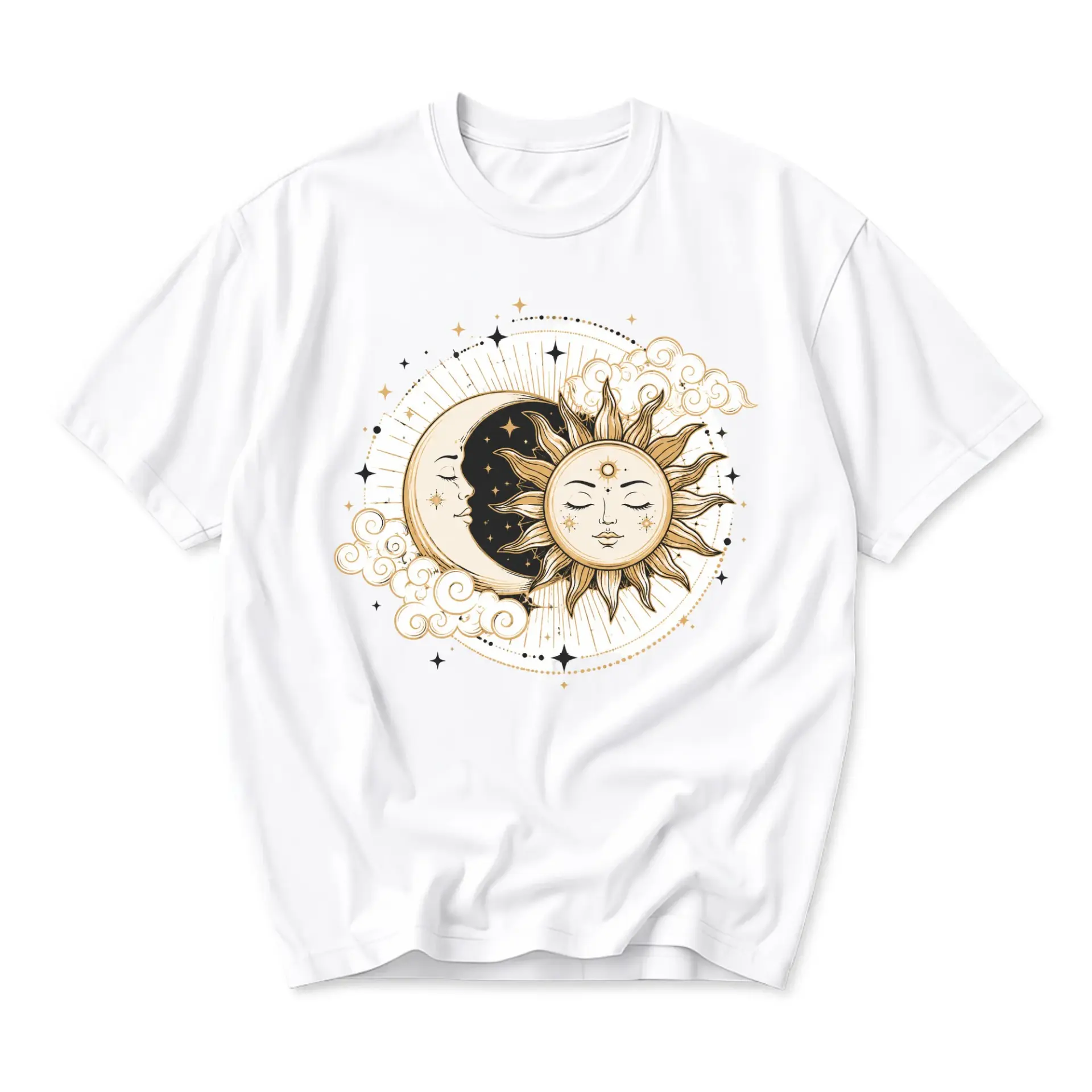 Graphic Tee Sun and Moon Celestial Art Print Unisex Short Sleeve Crew Neck Cotton Casual Summer Everyday Apparel