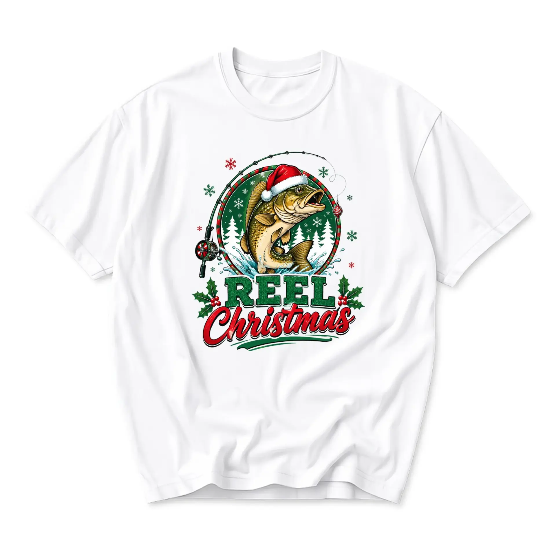 Graphic Tee Reel Christmas Fishing Holiday T-Shirt Unisex Casual Everyday