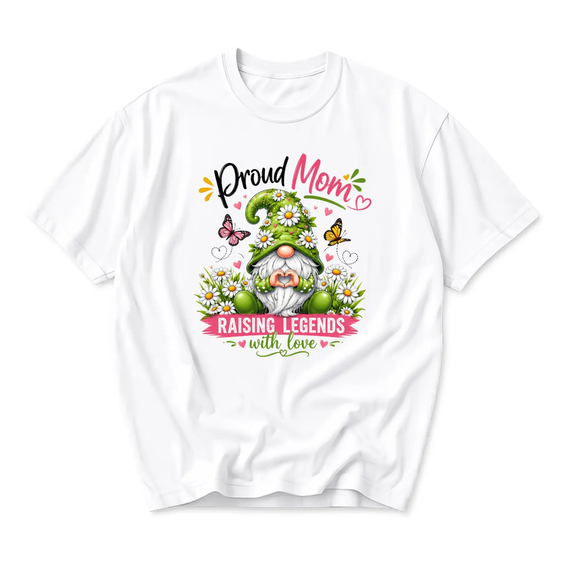 Graphic Tee Proud Mom with Love Shirt Cute Gnome Design Unisex Crew Neck