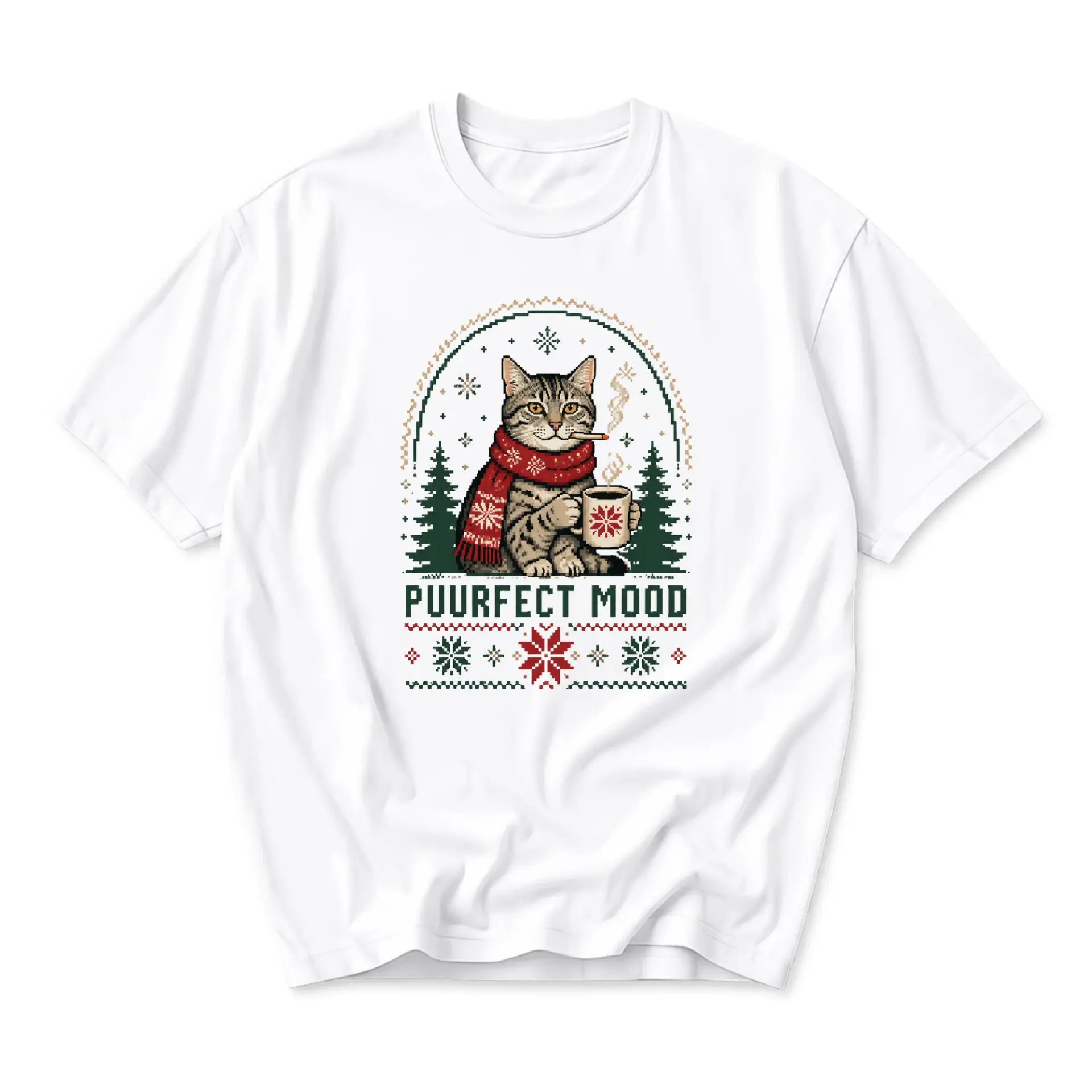 Funny Shirt Unisex Graphic Printed T-Shirt Featuring a Cat with a Hot Drink