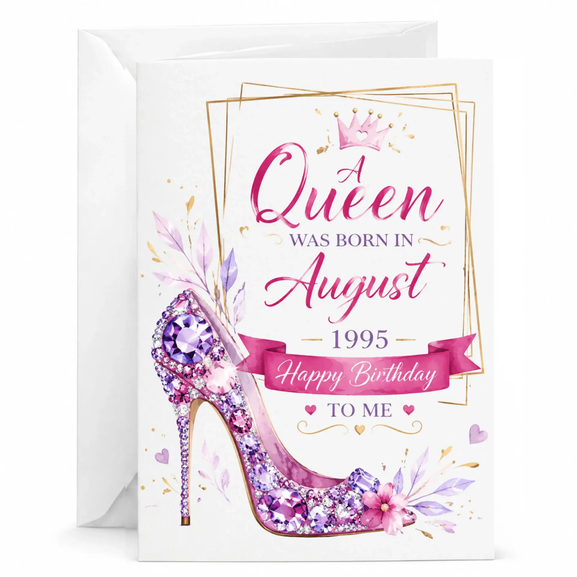 Birthday Card for Women a Queen Was Born in August 1995 Greeting Card with Envelope for Birthday Celebration and Keepsake