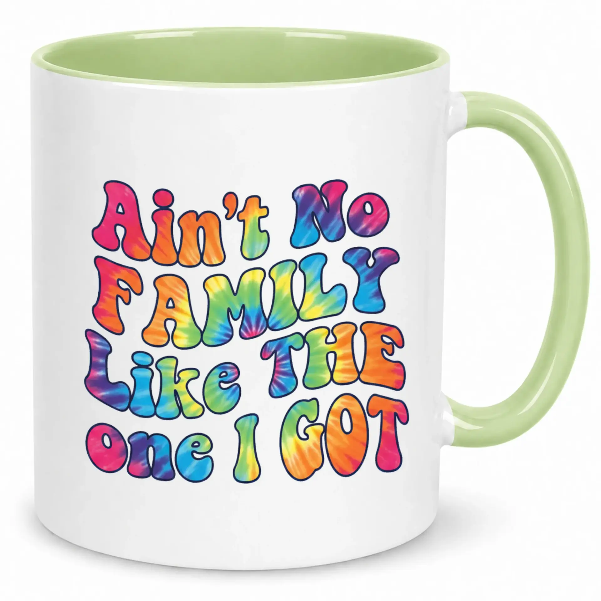 Funny Family Themed Ceramic Coffee Mug with Tie-Dye Lettering Unique Drinkware for Home or Office Kitchen Gift Idea