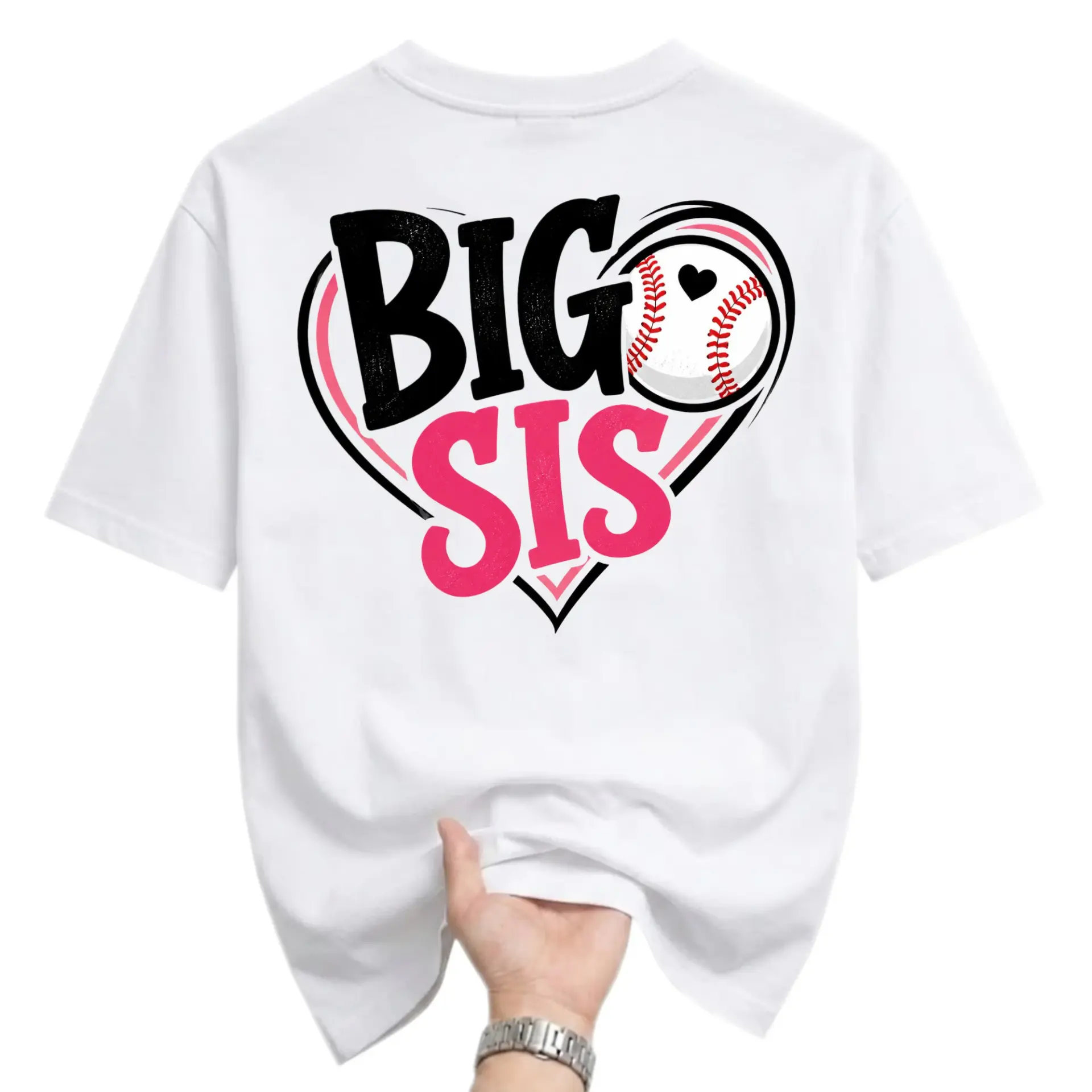 Graphic Tee Big Sis Baseball Heart Print Unisex Crew Neck Cotton Blend T-Shirt for Casual Everyday Wear and Gifting