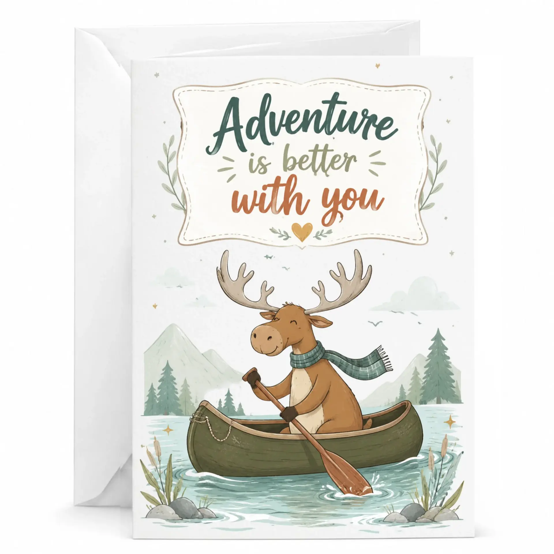 Greeting Card Adventure Is Better with You Featuring a Cute Moose in a Canoe for Heartfelt Personal Messages