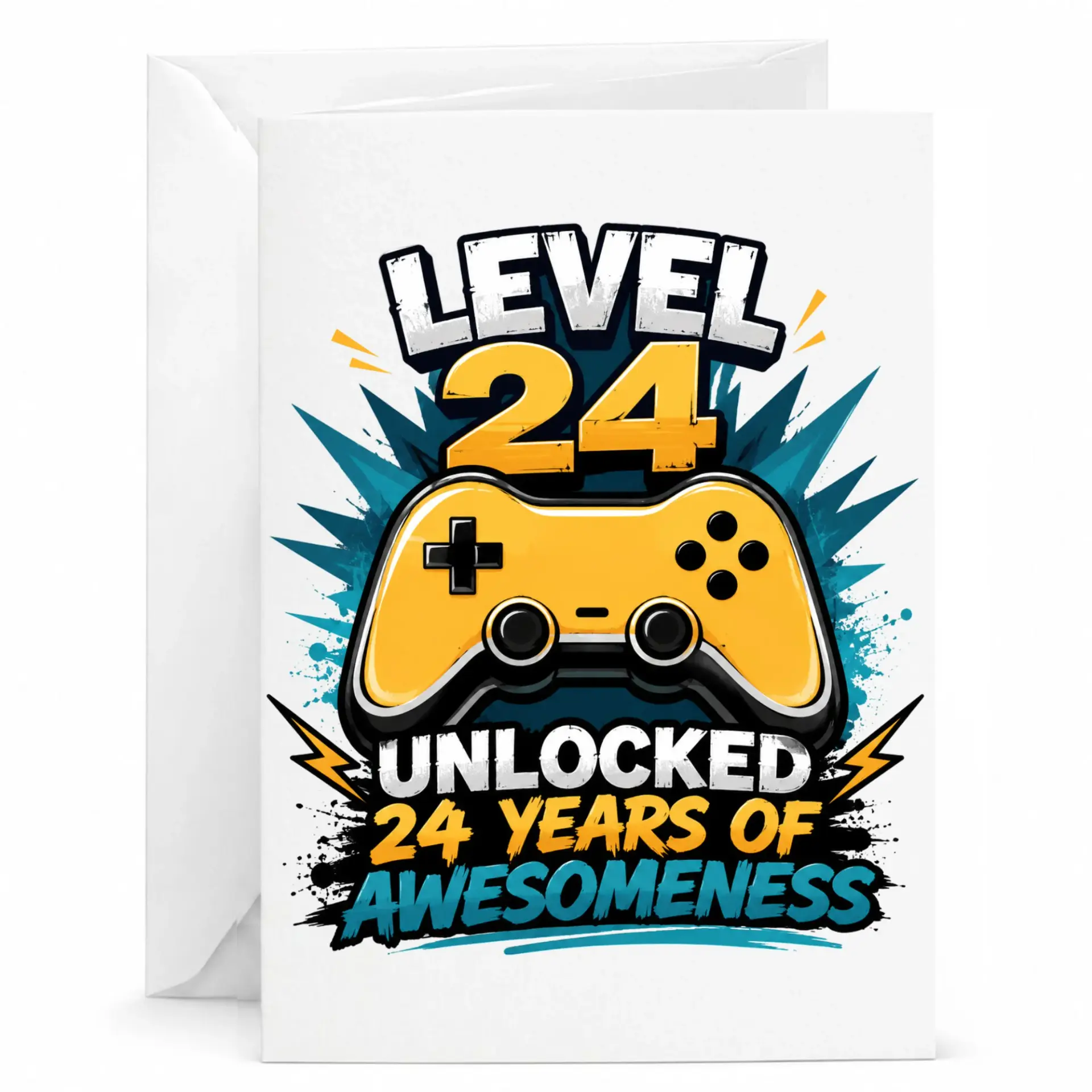 Birthday Card Level 24 Unlocked 24 Years of Awesomeness Video Game Theme Greeting Card for Twenty Fourth Birthday