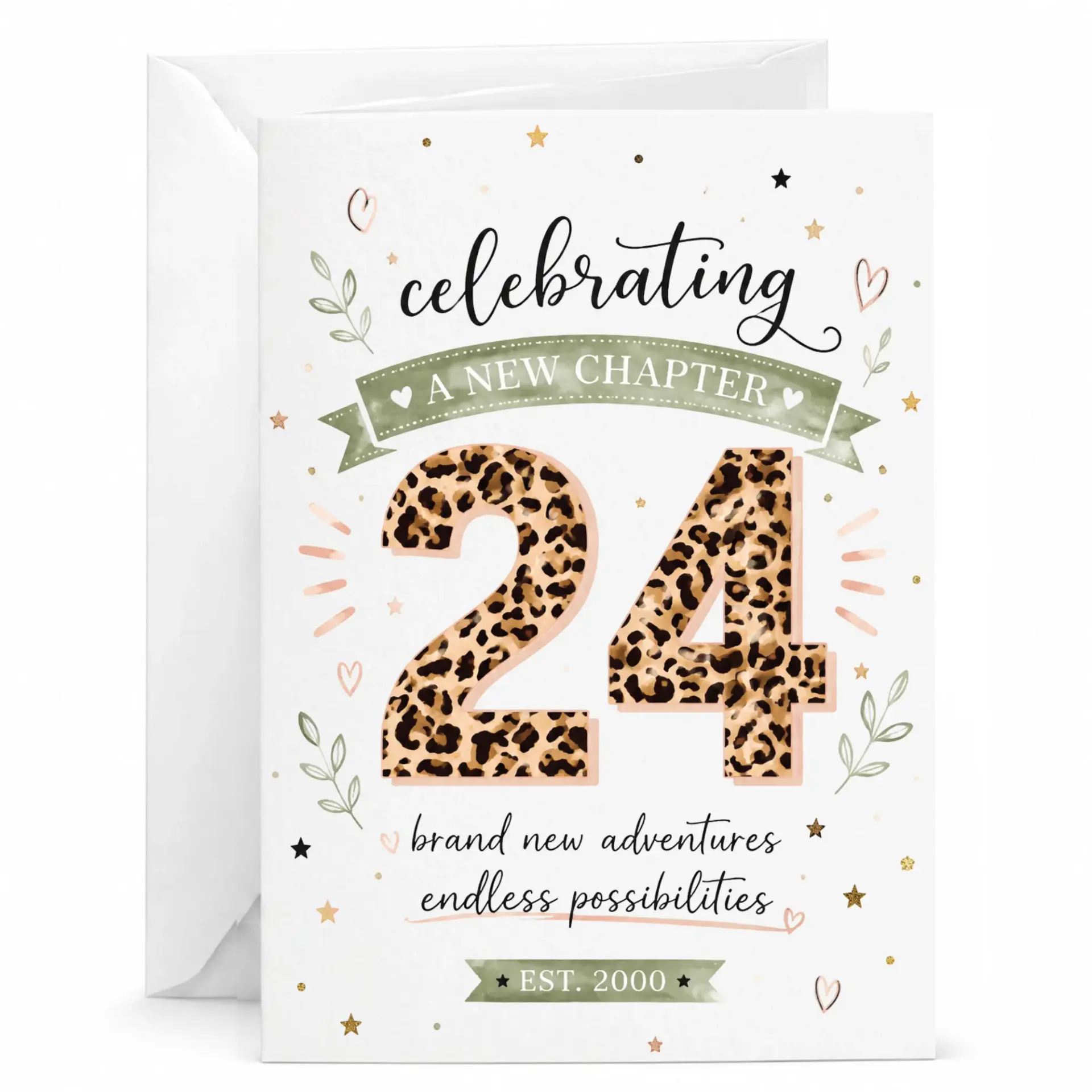 Birthday Card Celebrating a New Chapter 24 Leopard Print Aesthetic Design for Milestone Twenty Fourth Birthday Celebration